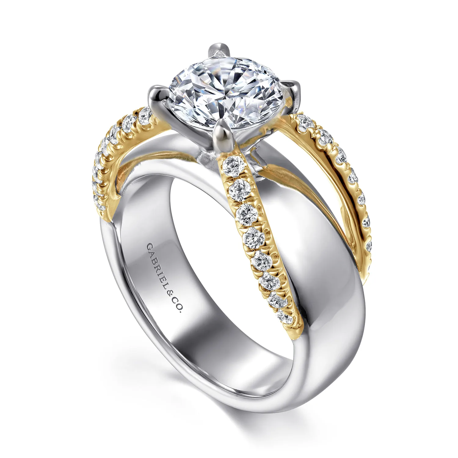Round Diamond Engagement Ring in 14K White/Yellow Gold, photograph 3
