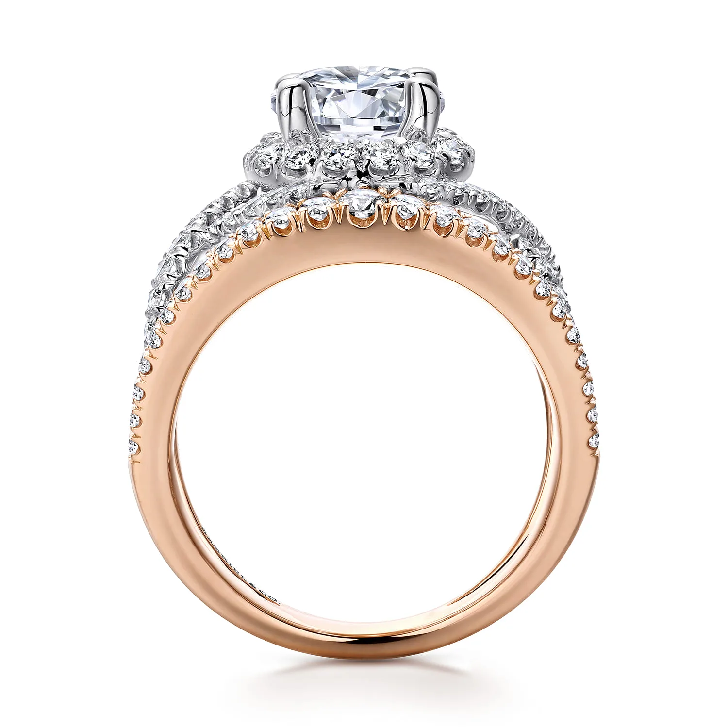 Round Halo Diamond Engagement Ring in 14K White/Rose Gold, photograph 2