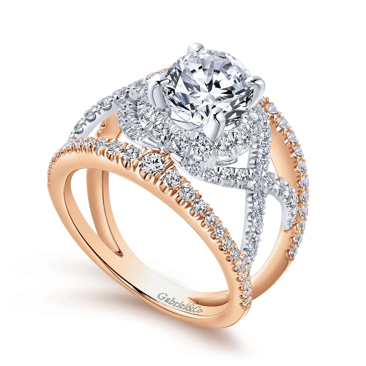Round Halo Diamond Engagement Ring in 14K White/Rose Gold, photograph 3