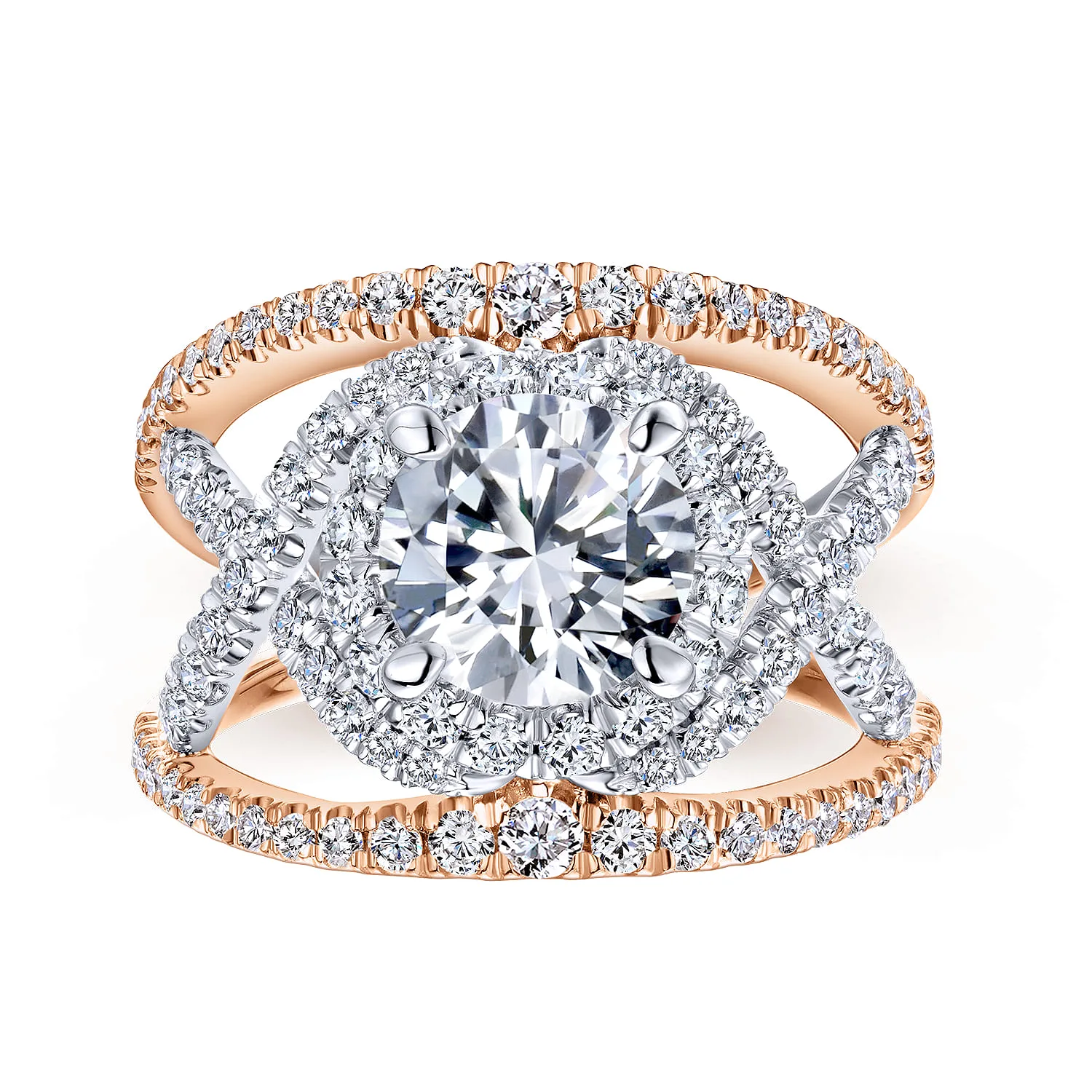 Round Halo Diamond Engagement Ring in 14K White/Rose Gold, photograph 4
