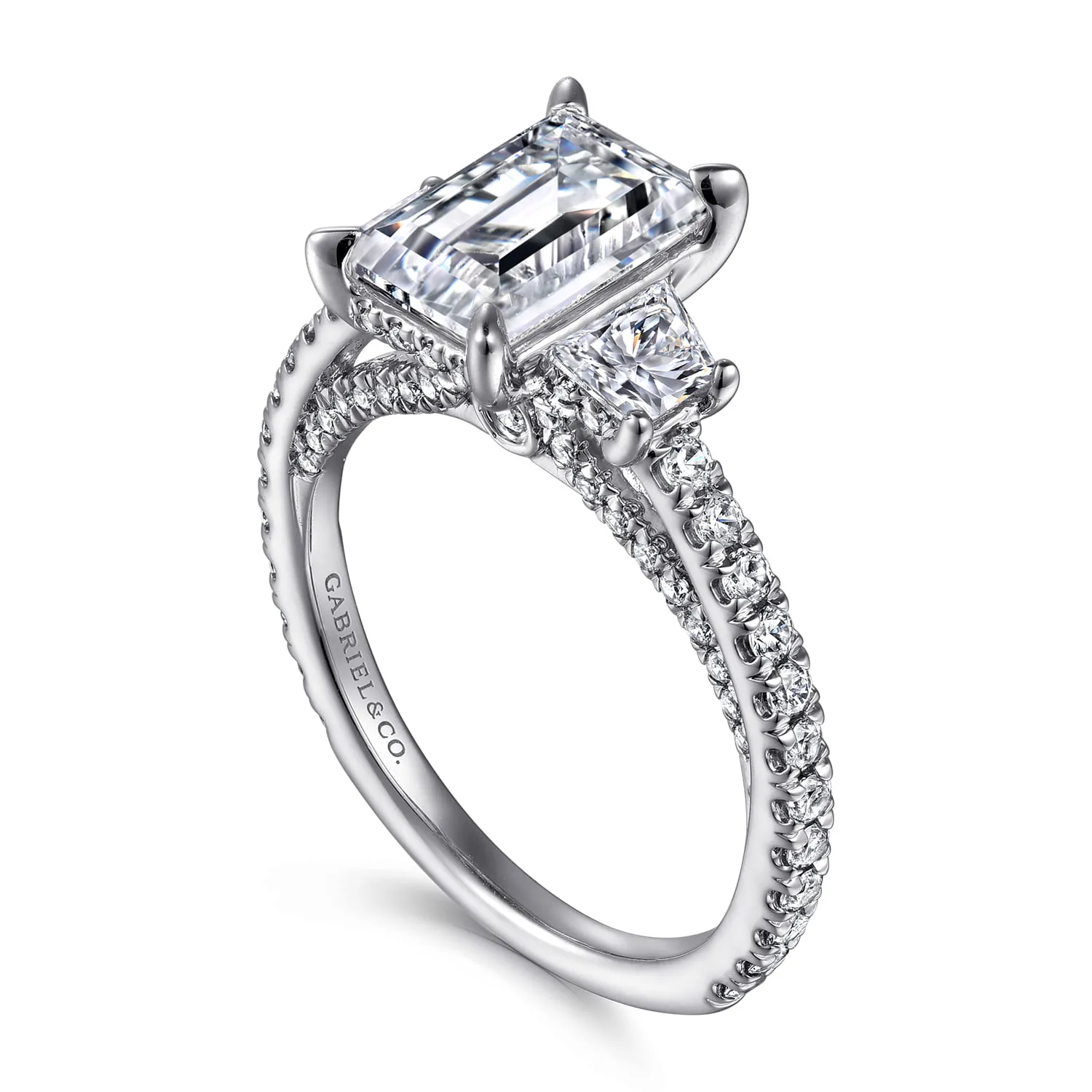 Emerald Diamond Engagement Ring in 14K White Gold, photograph 3