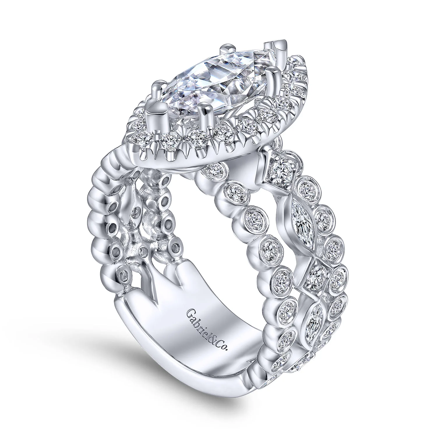 Marquise Halo Diamond Engagement Ring in 14K White Gold, photograph 3