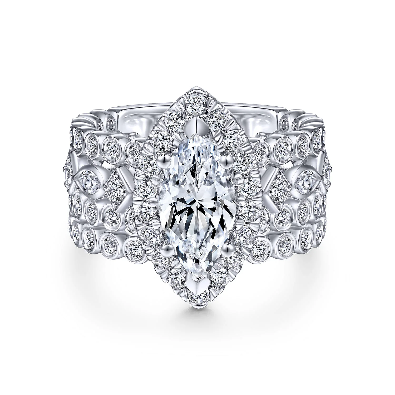 Marquise Halo Diamond Engagement Ring in 14K White Gold, photograph 4