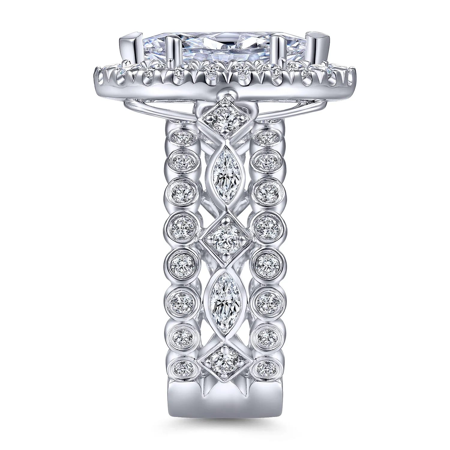Marquise Halo Diamond Engagement Ring in 14K White Gold, photograph 5