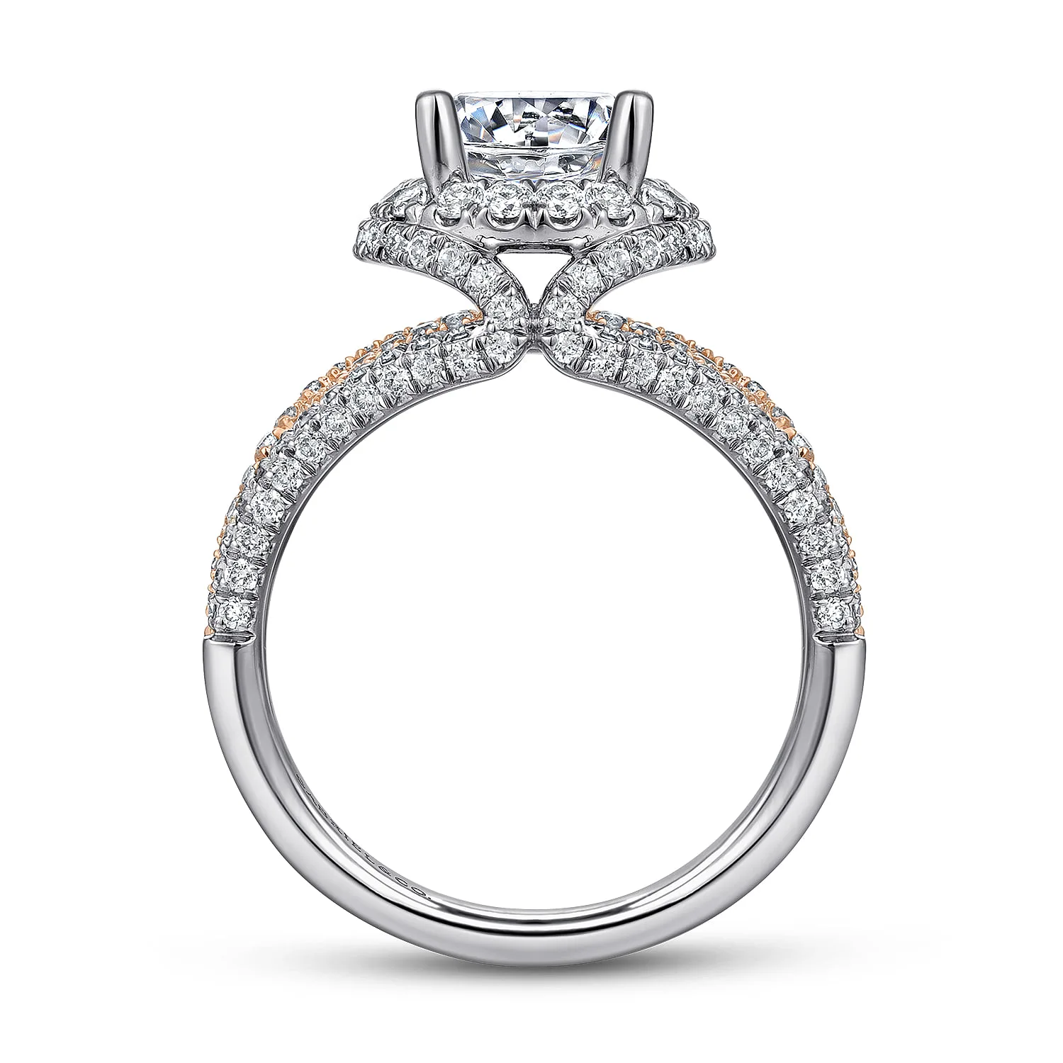 Round Halo Diamond Engagement Ring in 14K White/Rose Gold, photograph 2