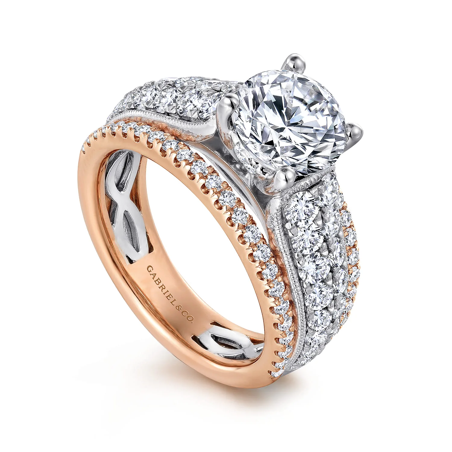 Round Diamond Engagement Ring in 14K White/Rose Gold, photograph 3
