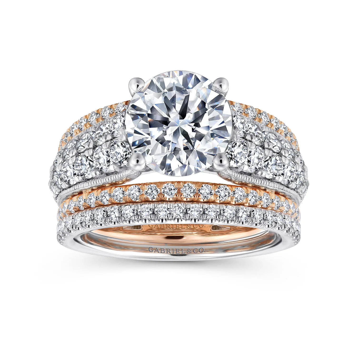 Round Diamond Engagement Ring in 14K White/Rose Gold, photograph 4