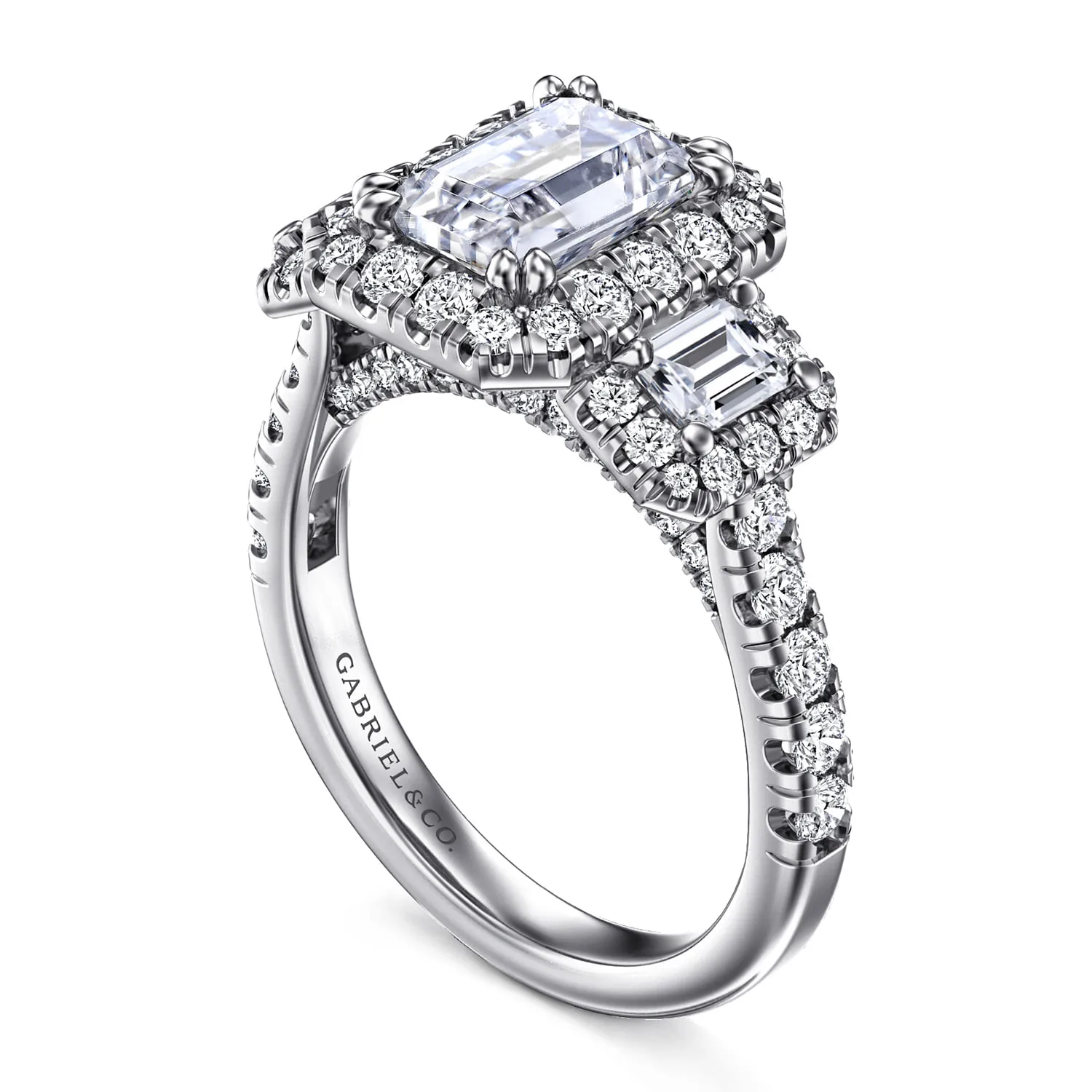 Emerald Diamond Engagement Ring in 14K White Gold, photograph 3