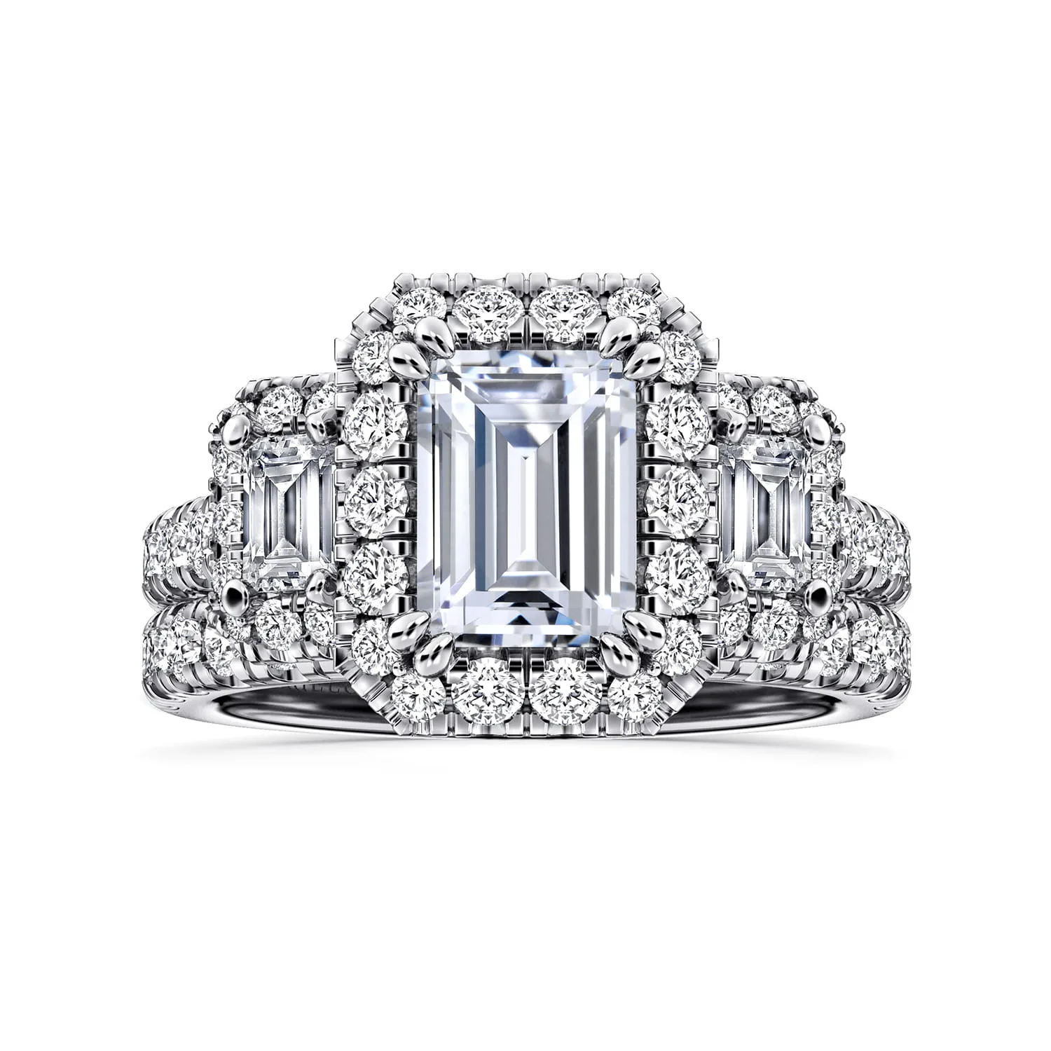 Emerald Diamond Engagement Ring in 14K White Gold, photograph 4