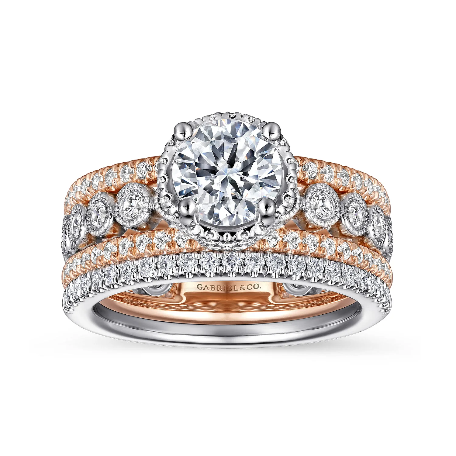 Round Diamond Engagement Ring in 14K White/Rose Gold, photograph 4