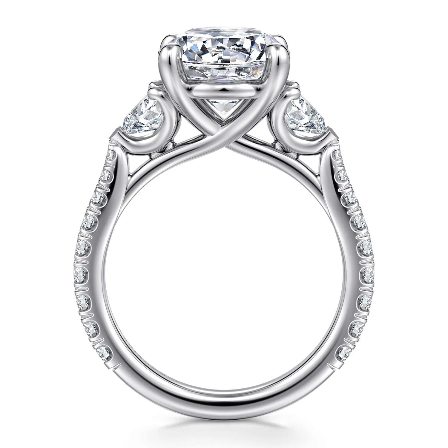 Round 3 Stone Diamond Engagement Ring in 14K White Gold, photograph 2