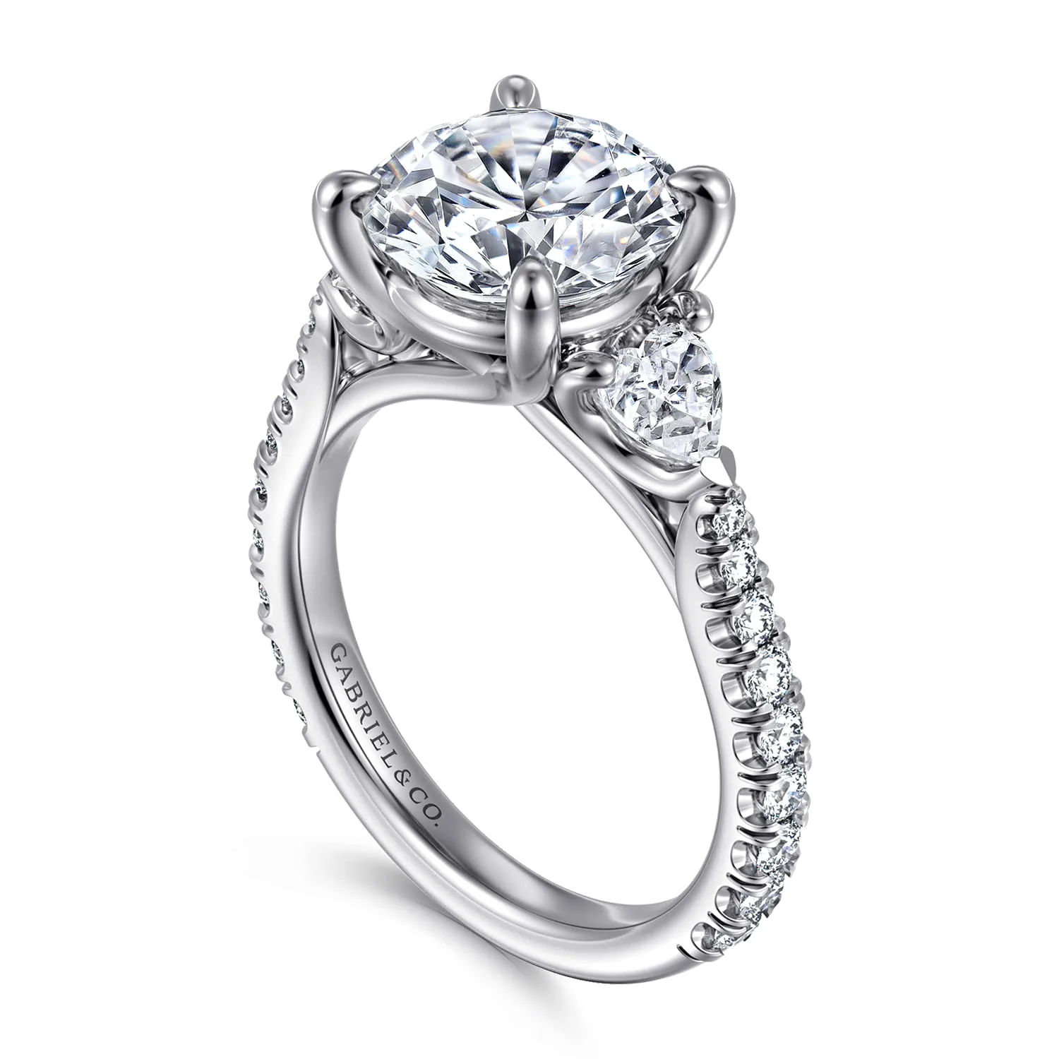 Round 3 Stone Diamond Engagement Ring in 14K White Gold, photograph 3