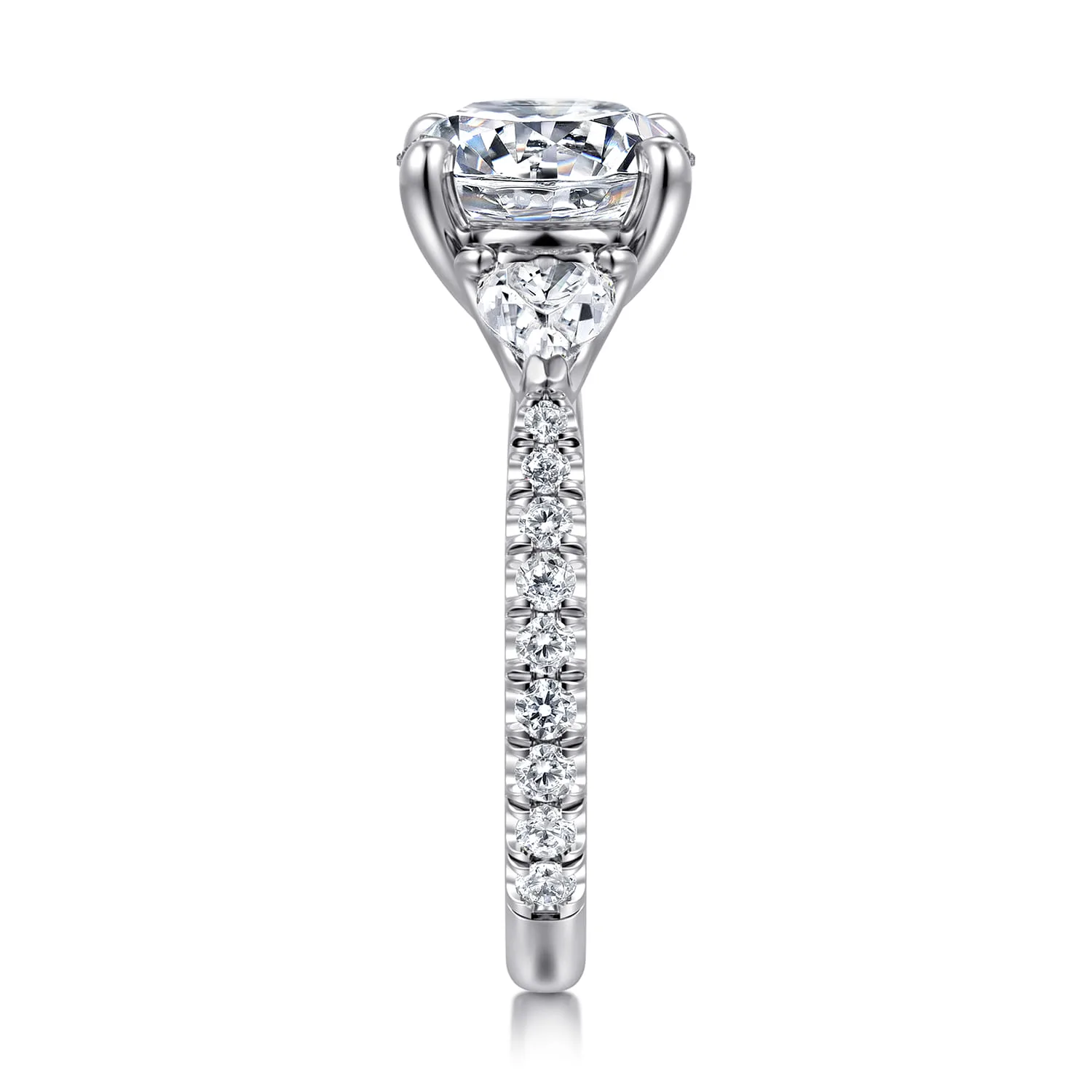 Round 3 Stone Diamond Engagement Ring in 14K White Gold, photograph 4