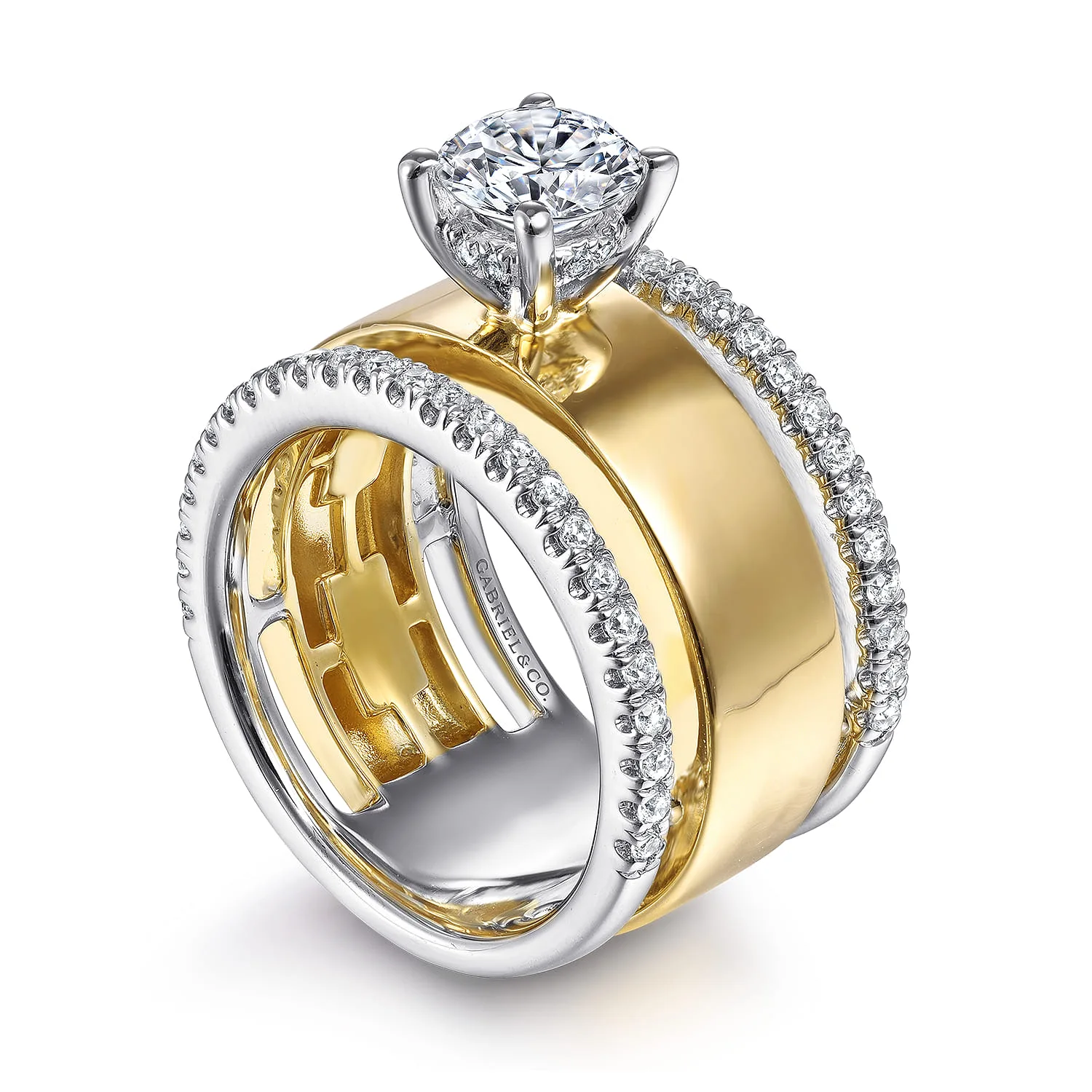Round Diamond Engagement Ring in 14K White/Yellow Gold, photograph 3