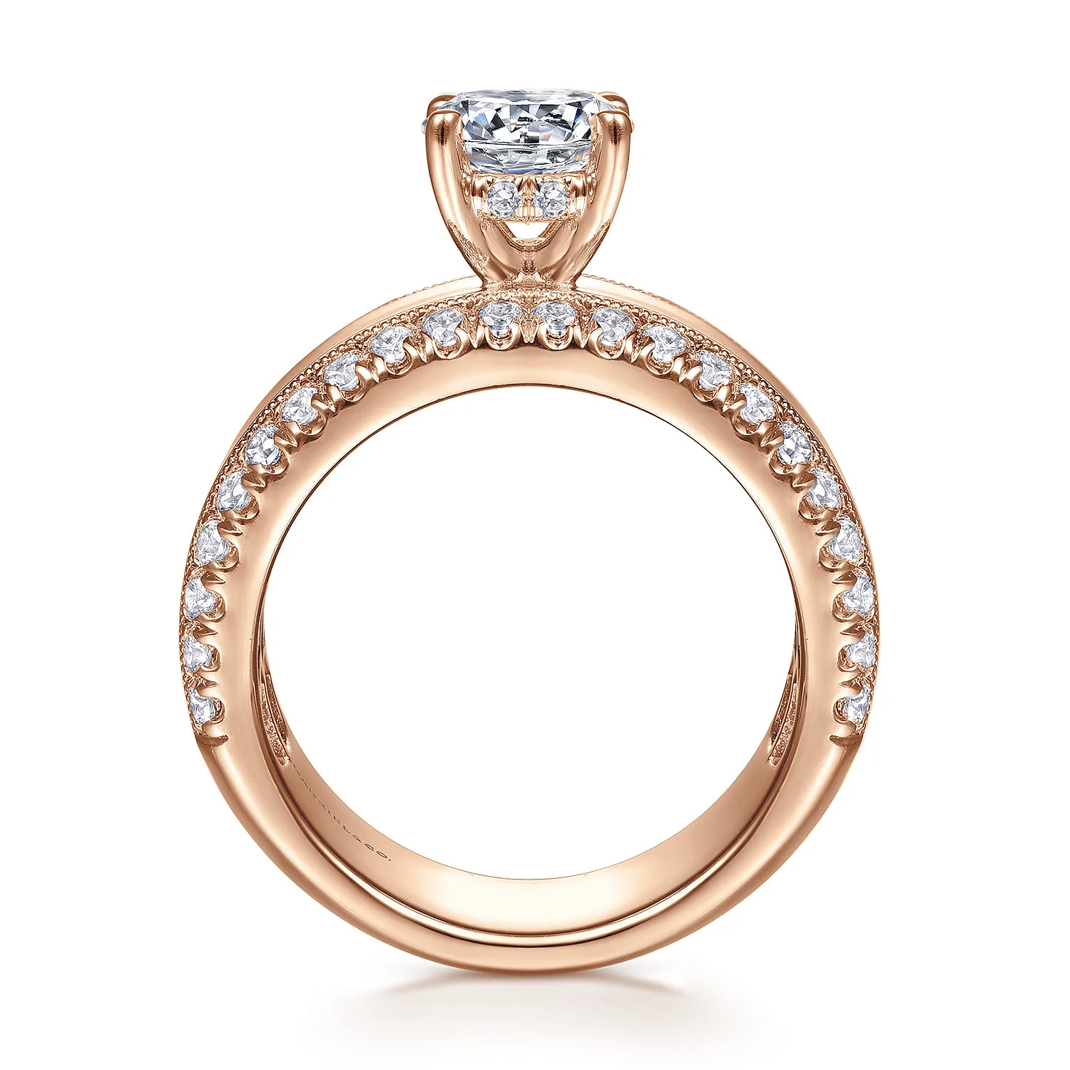 Round Wide Band Diamond Engagement Ring in 14K Rose Gold, photograph 2