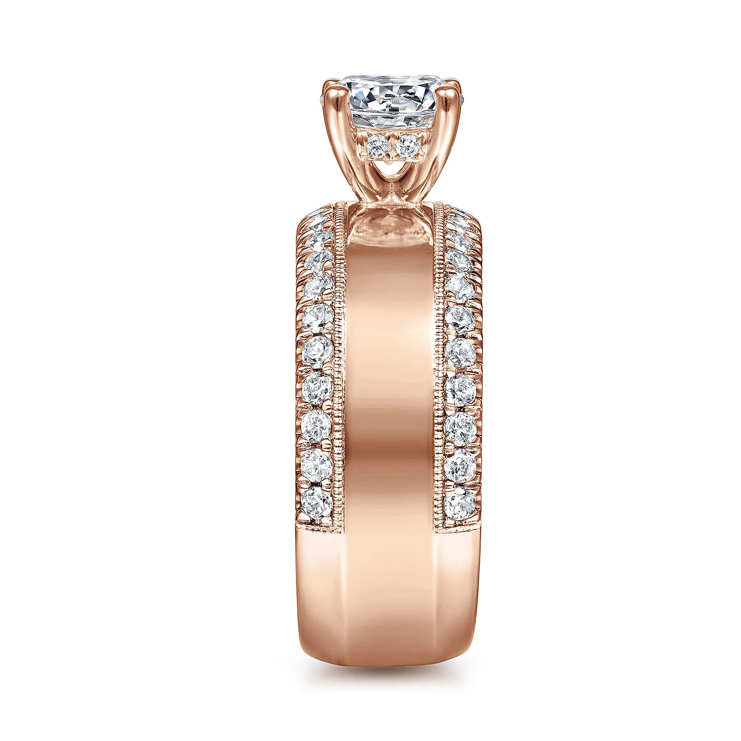 Round Wide Band Diamond Engagement Ring in 14K Rose Gold, photograph 5