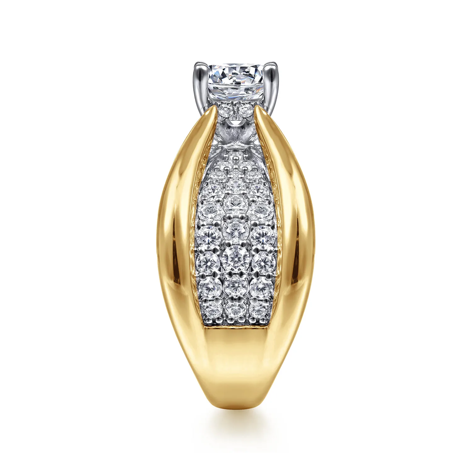 Round Wide Band Diamond Engagement Ring in 14K White/Yellow Gold, photograph 5