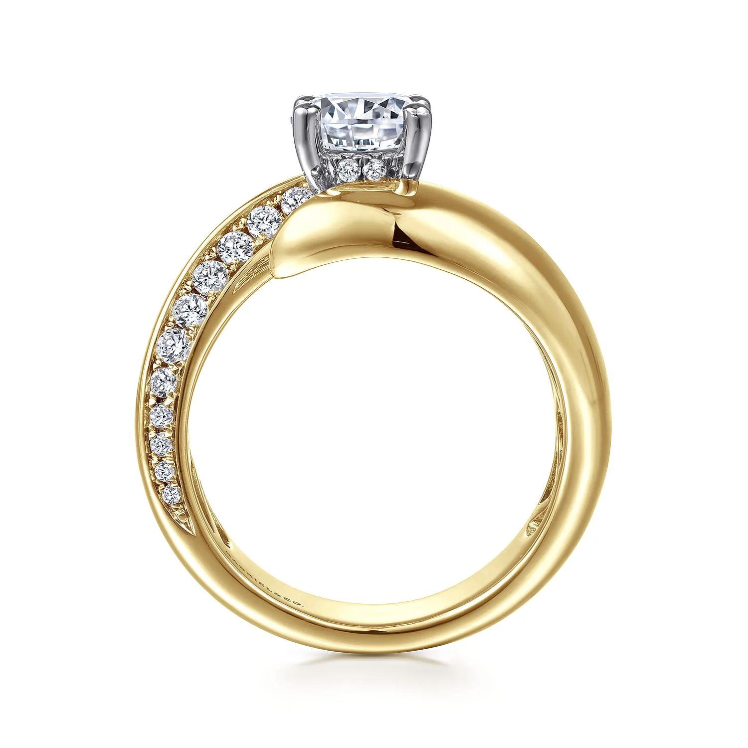 Round Bypass Diamond Engagement Ring in 14K White/Yellow Gold, photograph 2