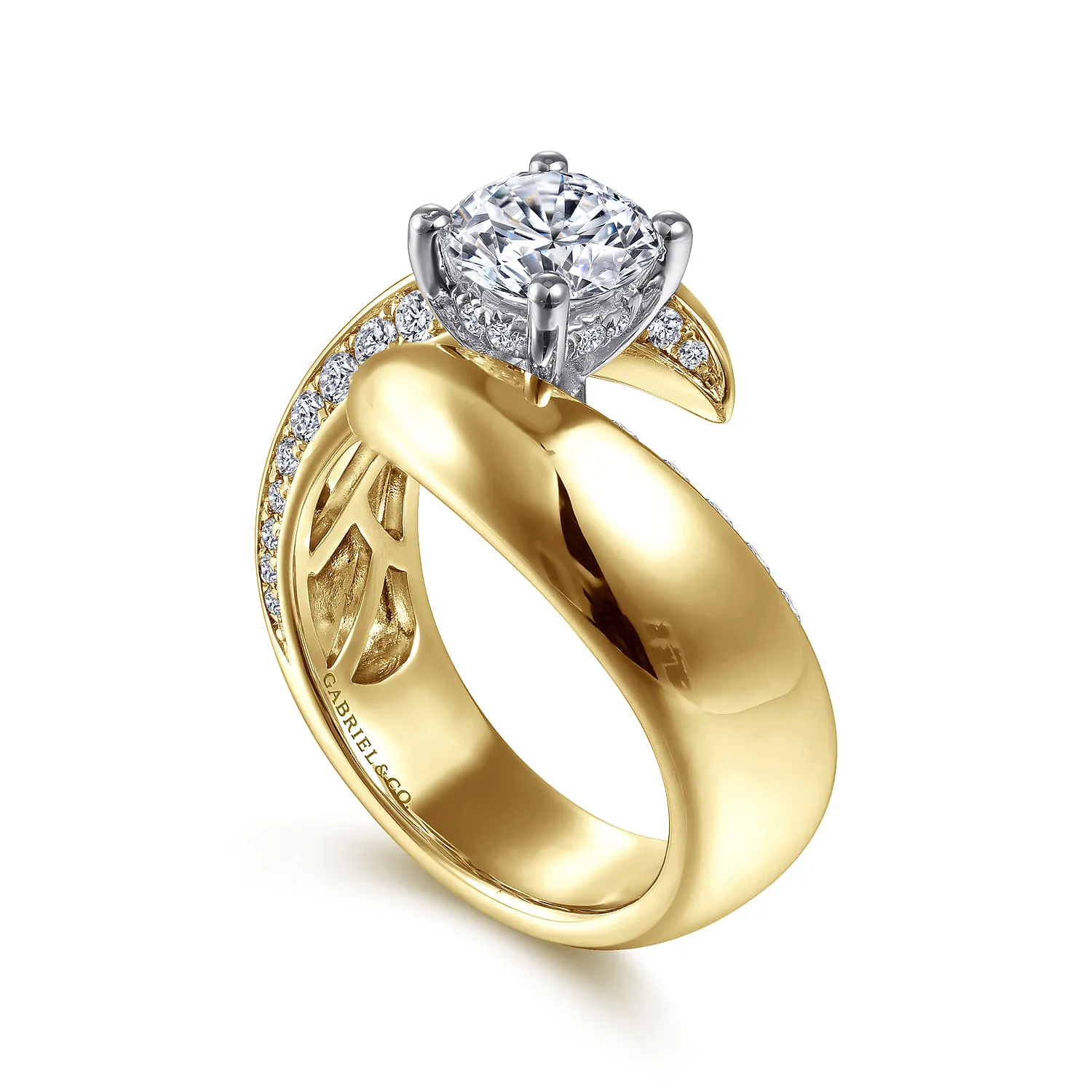 Round Bypass Diamond Engagement Ring in 14K White/Yellow Gold, photograph 3
