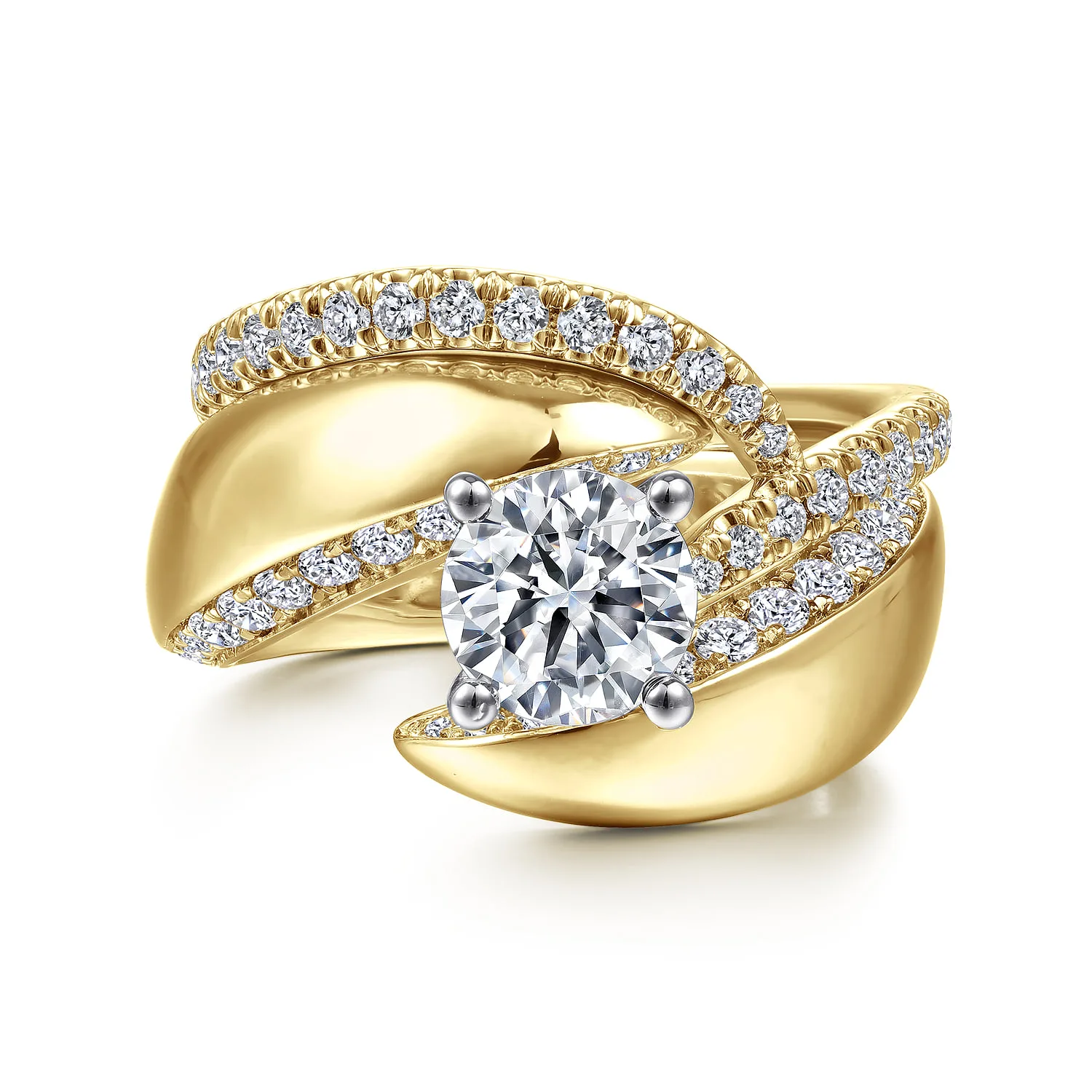 Round Bypass Diamond Engagement Ring in 14K White/Yellow Gold, photograph 4