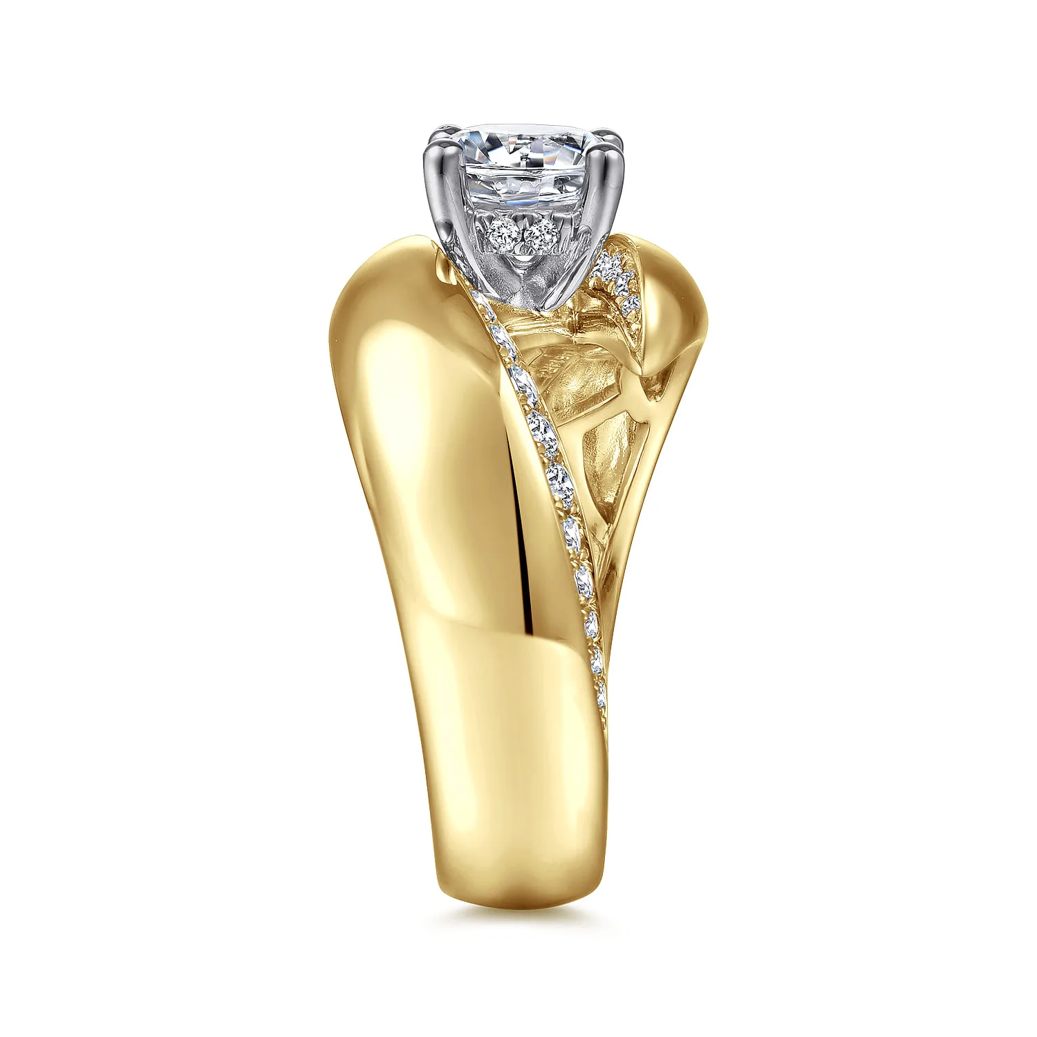 Round Bypass Diamond Engagement Ring in 14K White/Yellow Gold, photograph 5