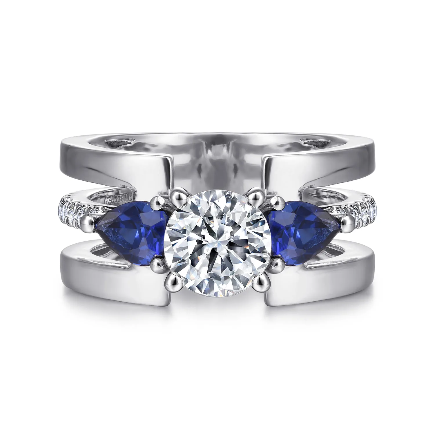Round 3 Stone Sapphire and Diamond Engagement Ring in 14K White Gold