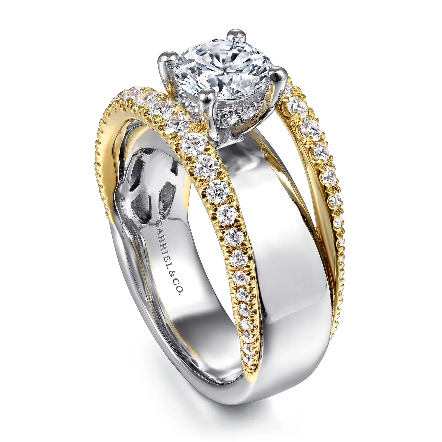 Round Diamond Engagement Ring in 14K White/Yellow Gold, photograph 3