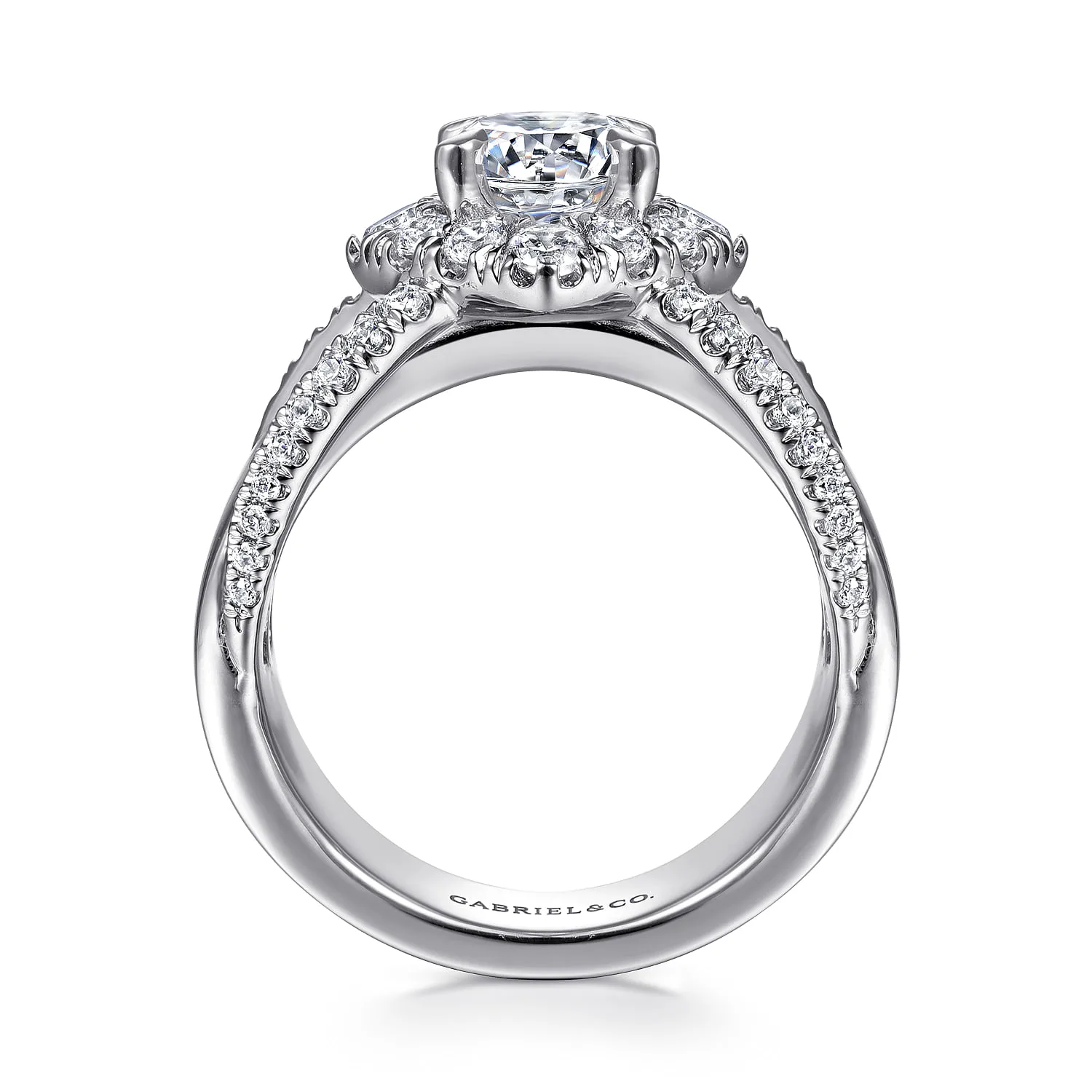 Round Halo Diamond Engagement Ring in 14K White Gold, photograph 2