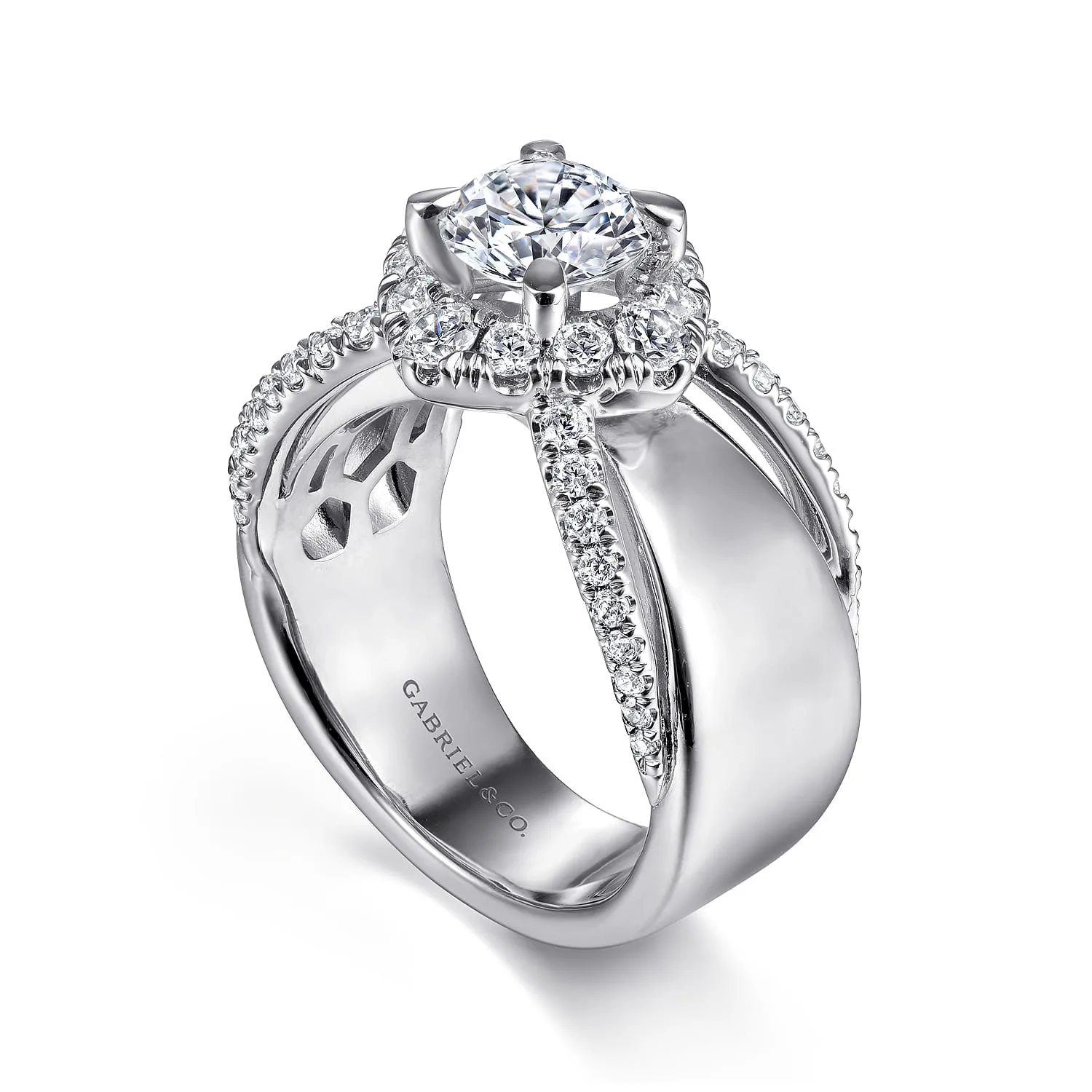 Round Halo Diamond Engagement Ring in 14K White Gold, photograph 3