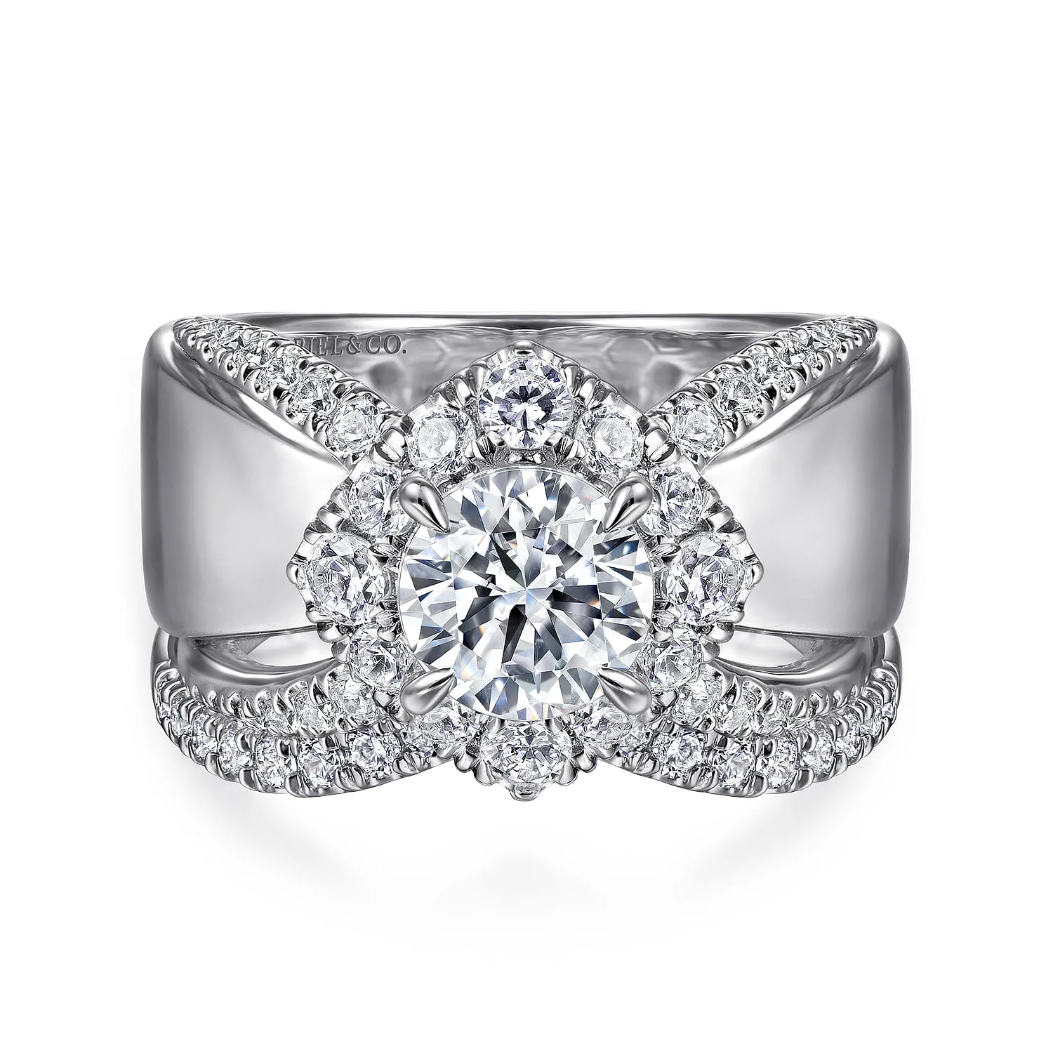 Round Halo Diamond Engagement Ring in 14K White Gold, photograph 4