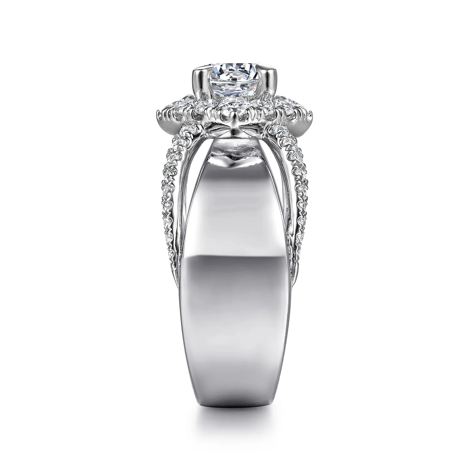 Round Halo Diamond Engagement Ring in 14K White Gold, photograph 5