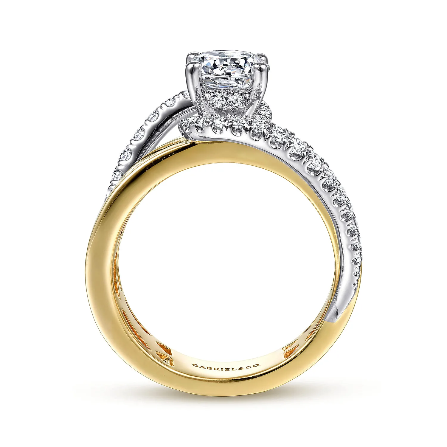 Round Bypass Diamond Engagement Ring in 14K White/Yellow Gold, photograph 2