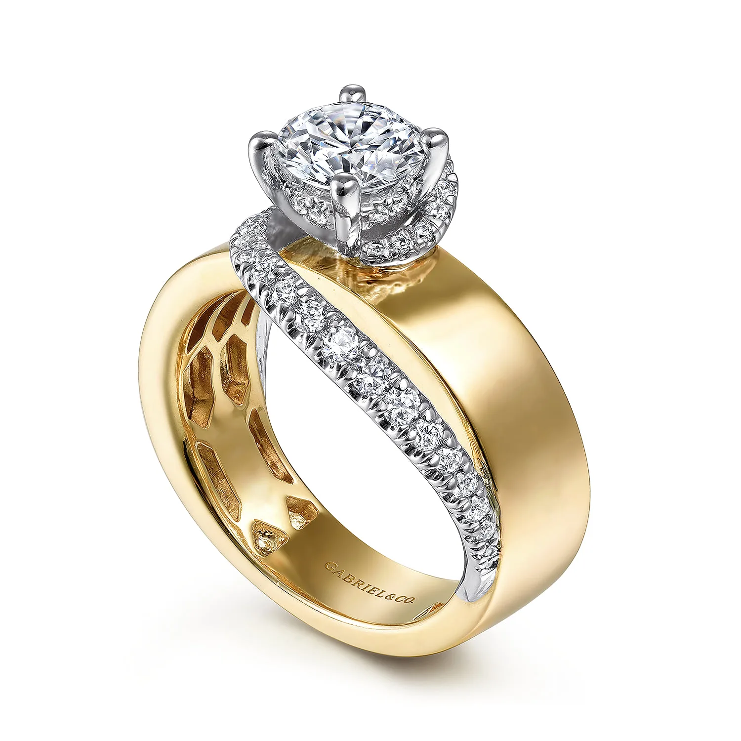 Round Bypass Diamond Engagement Ring in 14K White/Yellow Gold, photograph 3
