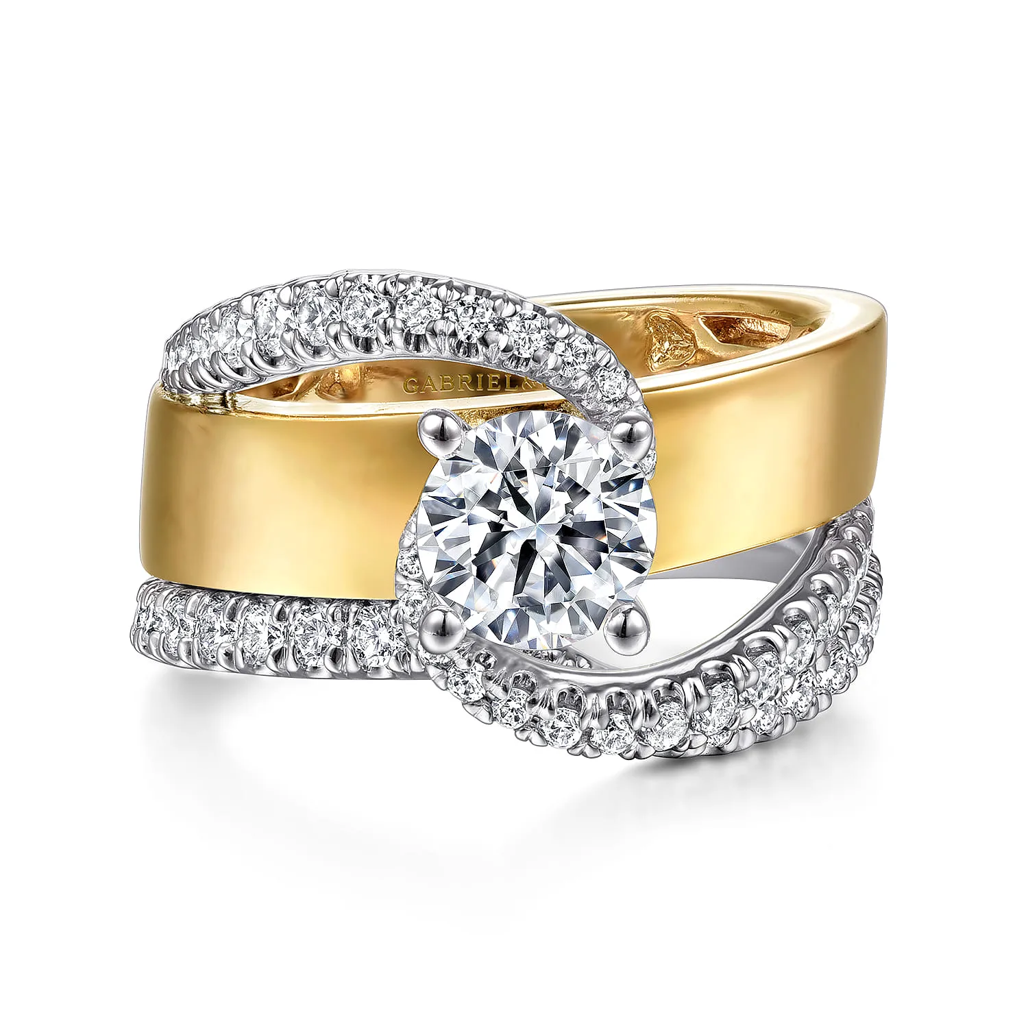 Round Bypass Diamond Engagement Ring in 14K White/Yellow Gold, photograph 4