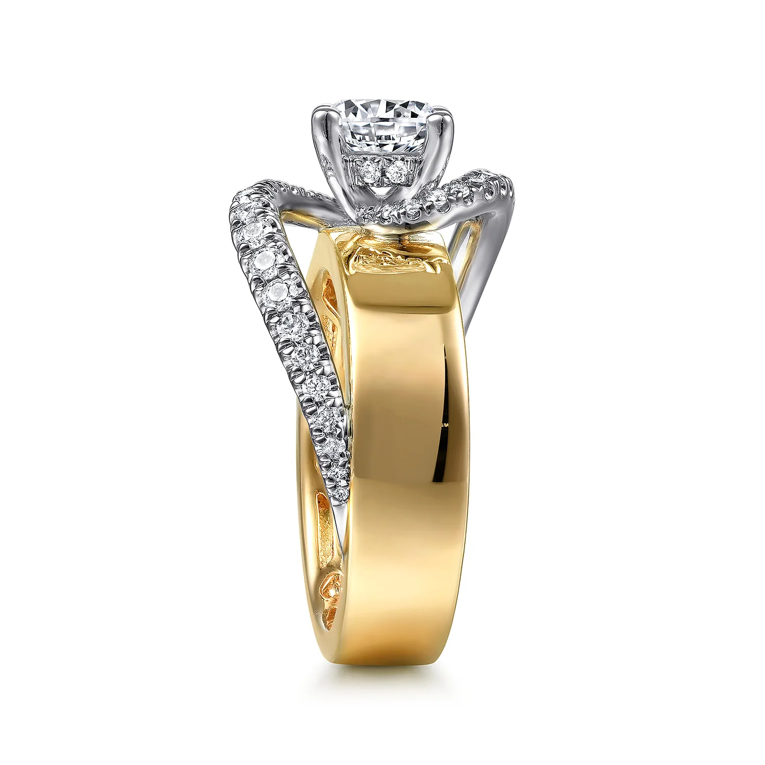 Round Bypass Diamond Engagement Ring in 14K White/Yellow Gold, photograph 5