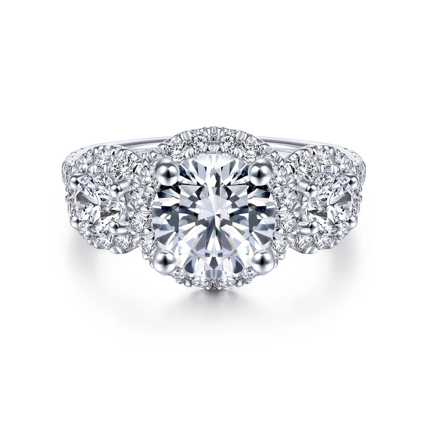 3 Stone Halo Diamond Engagement Ring