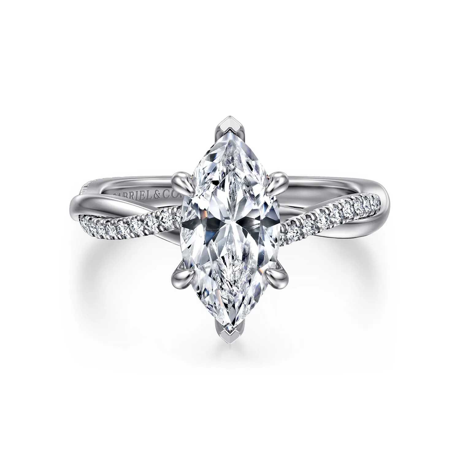 Emerald Marquise Shape Twisted Diamond Engagement Ring