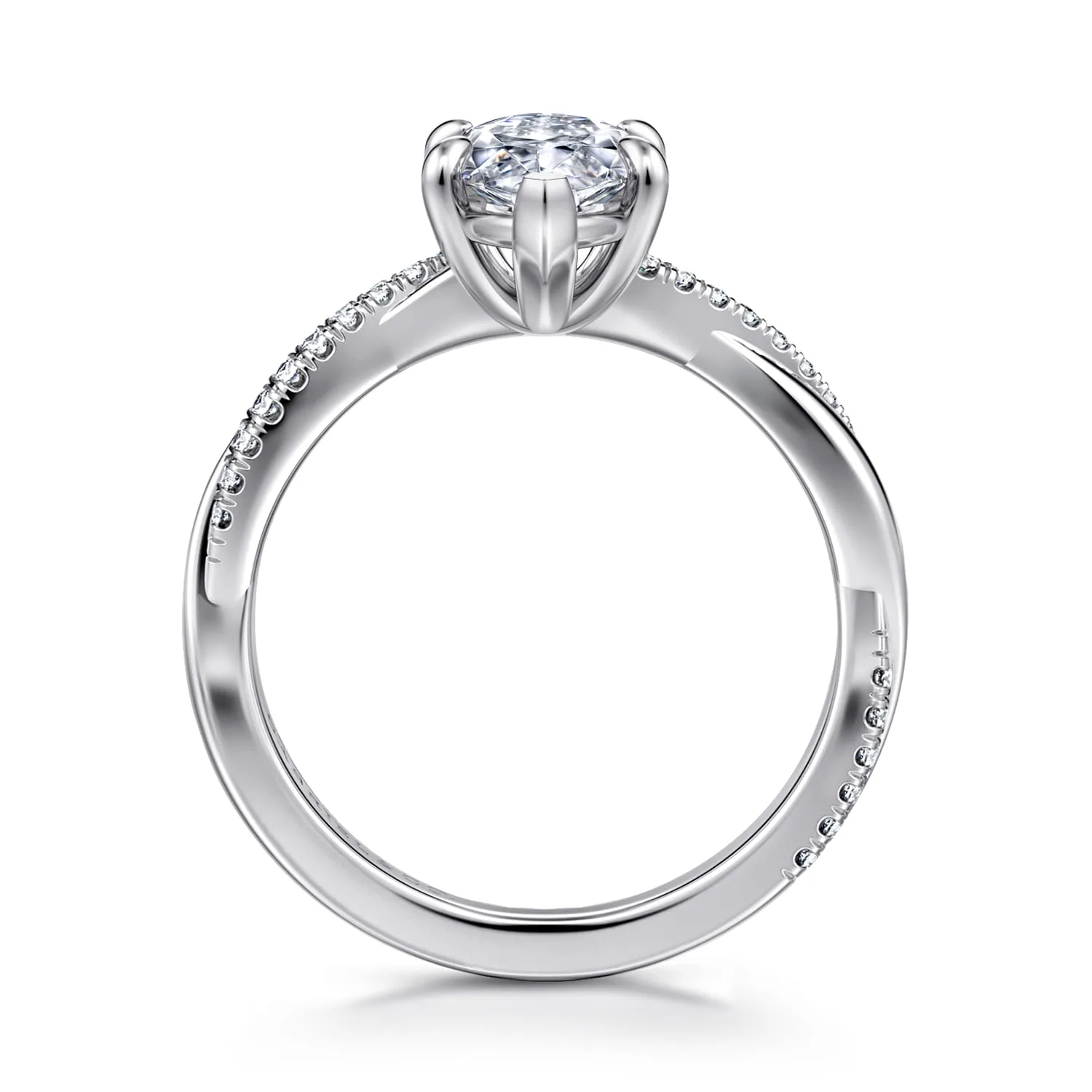 Emerald Marquise Shape Twisted Diamond Engagement Ring in Platinum, photograph 2