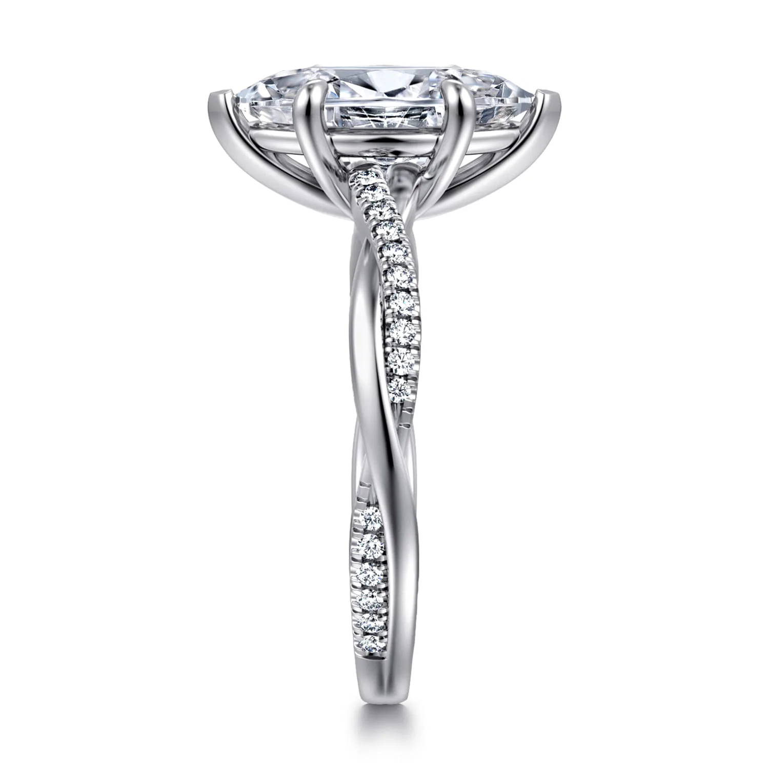 Emerald Marquise Shape Twisted Diamond Engagement Ring in Platinum, photograph 4