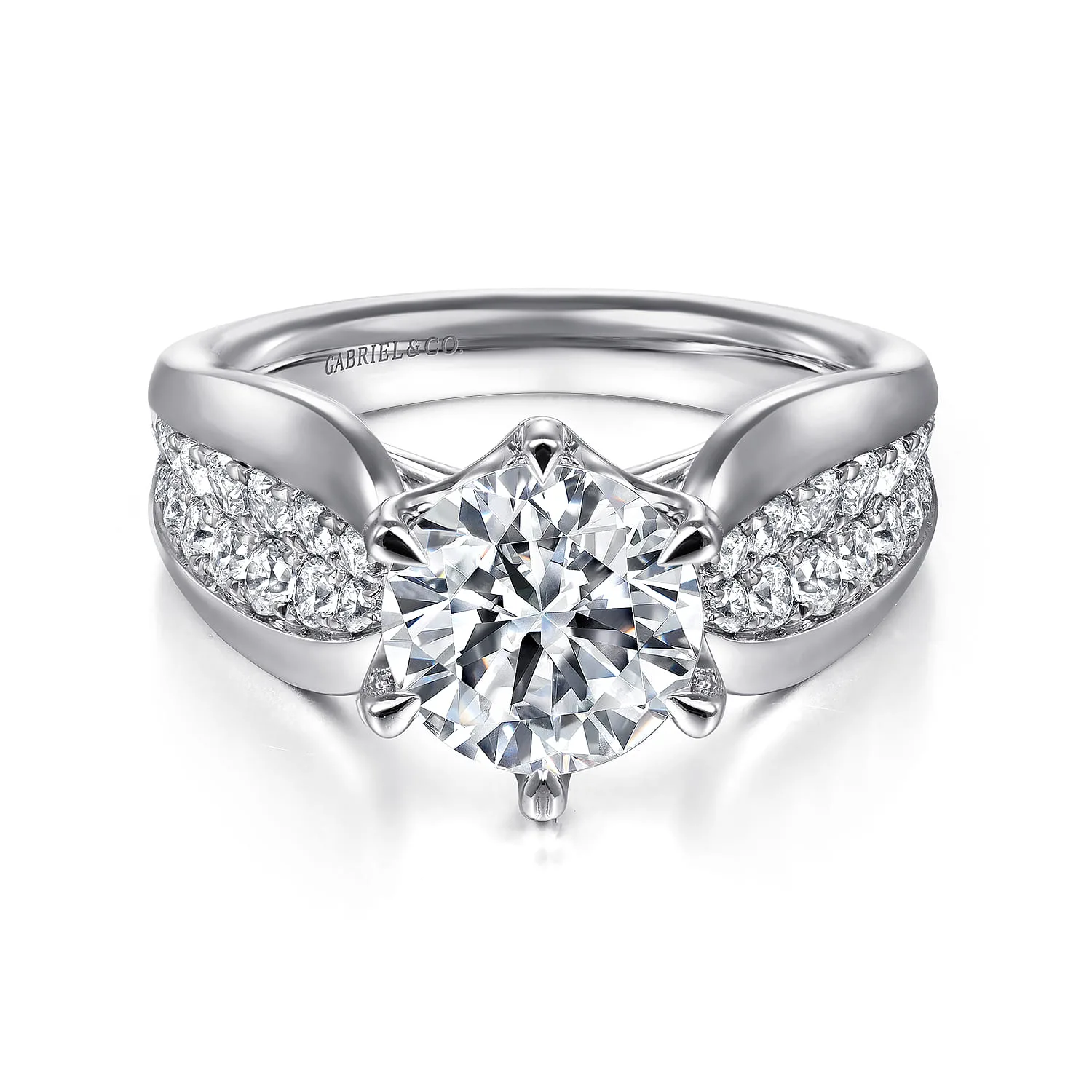 6 Prong Wide Band Diamond Engagement Ring