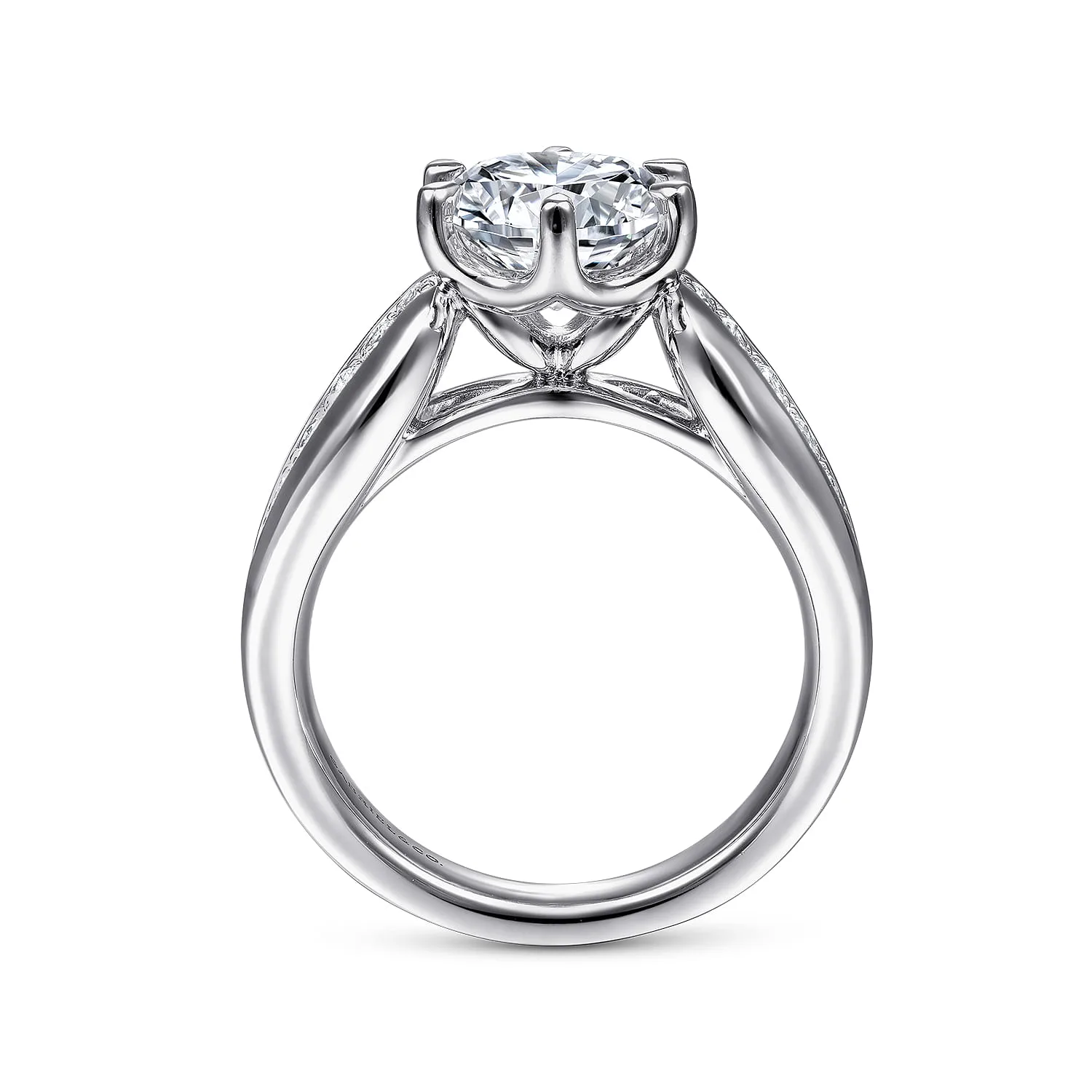 Round 6 Prong Wide Band Diamond Engagement Ring in 14K White Gold, photograph 2