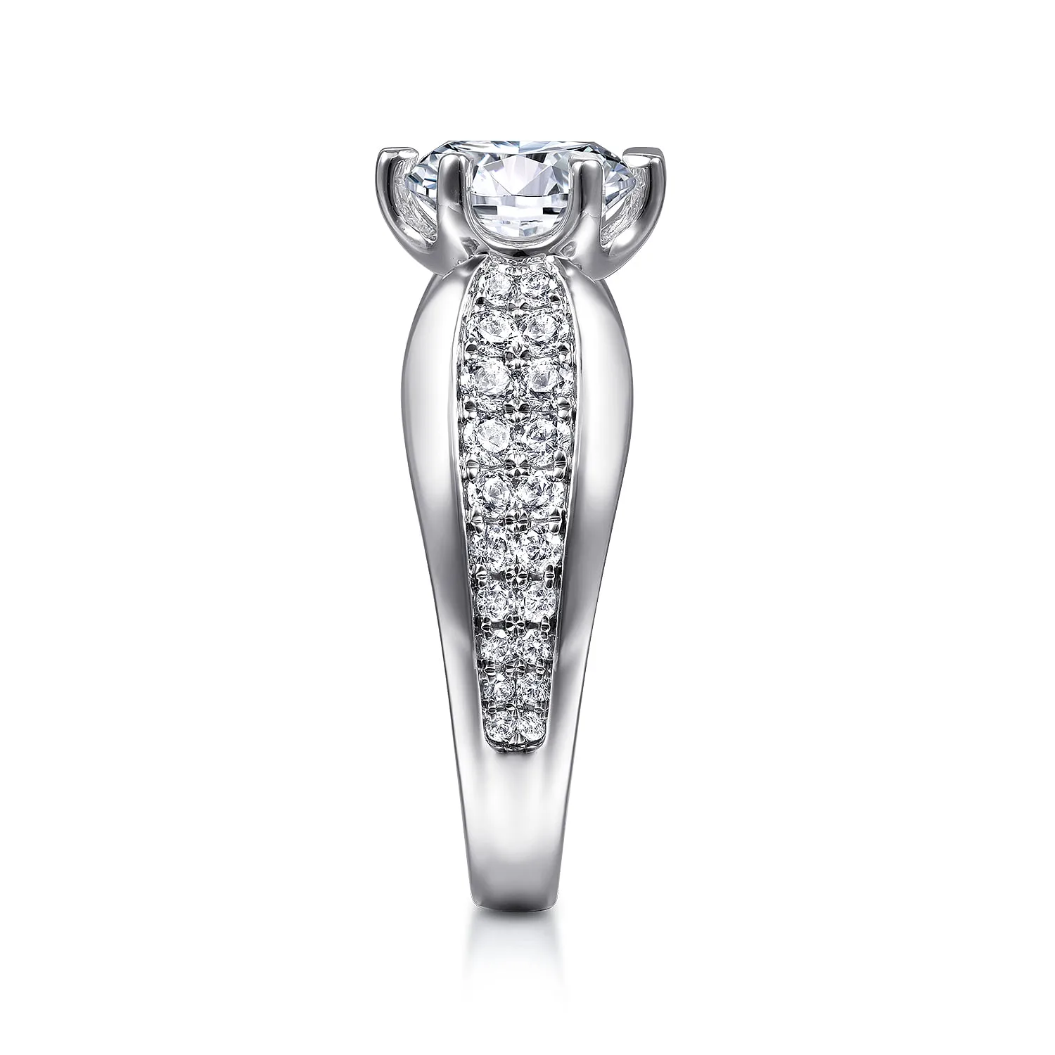 Round 6 Prong Wide Band Diamond Engagement Ring in 14K White Gold, photograph 5