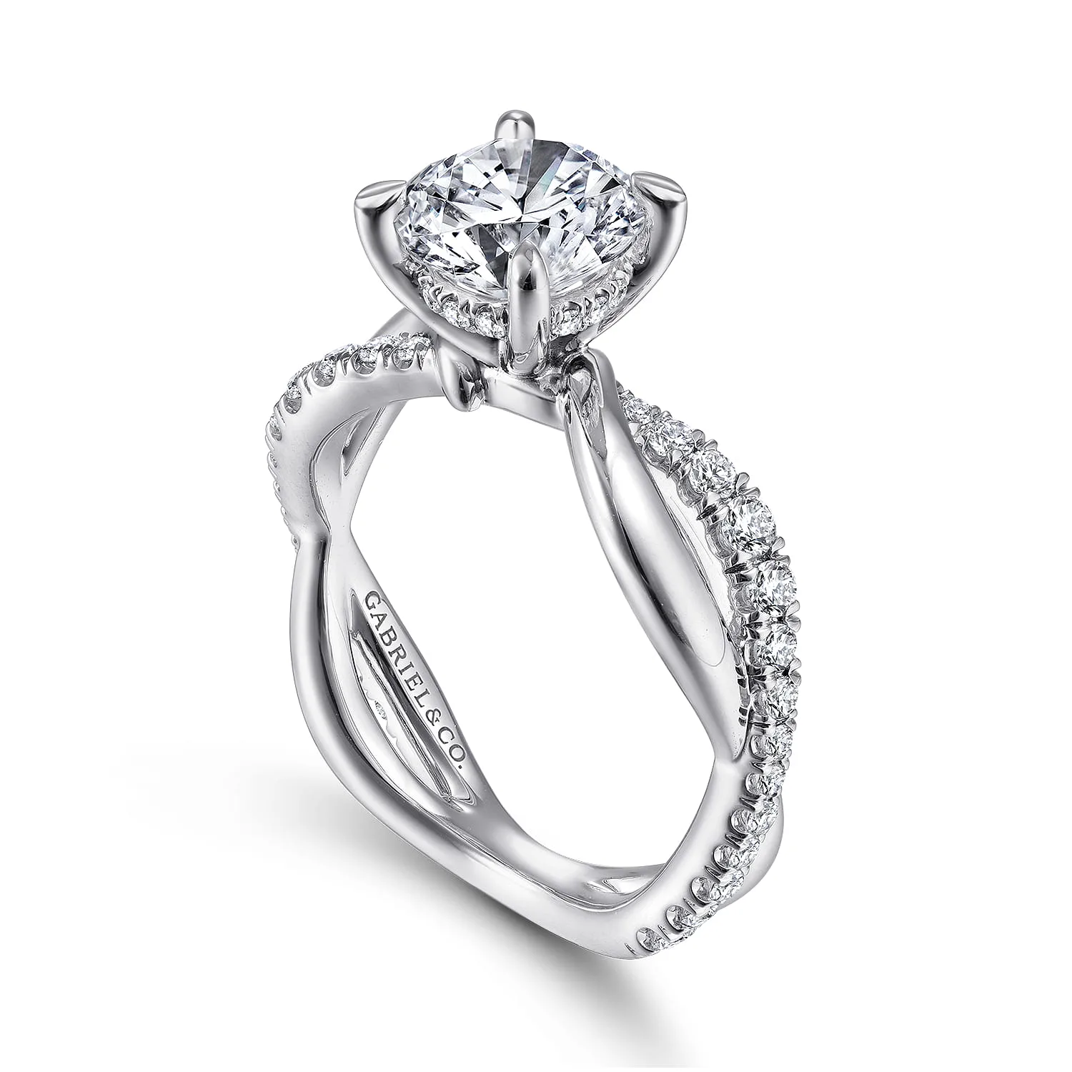 Round Twisted Diamond Engagement Ring in 14K White Gold, photograph 3