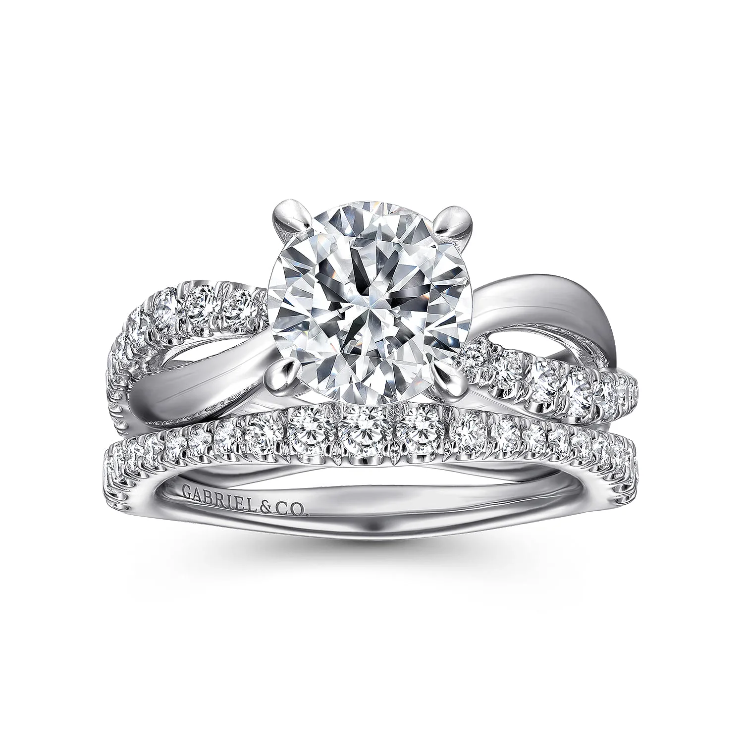 Round Twisted Diamond Engagement Ring in 14K White Gold, photograph 4