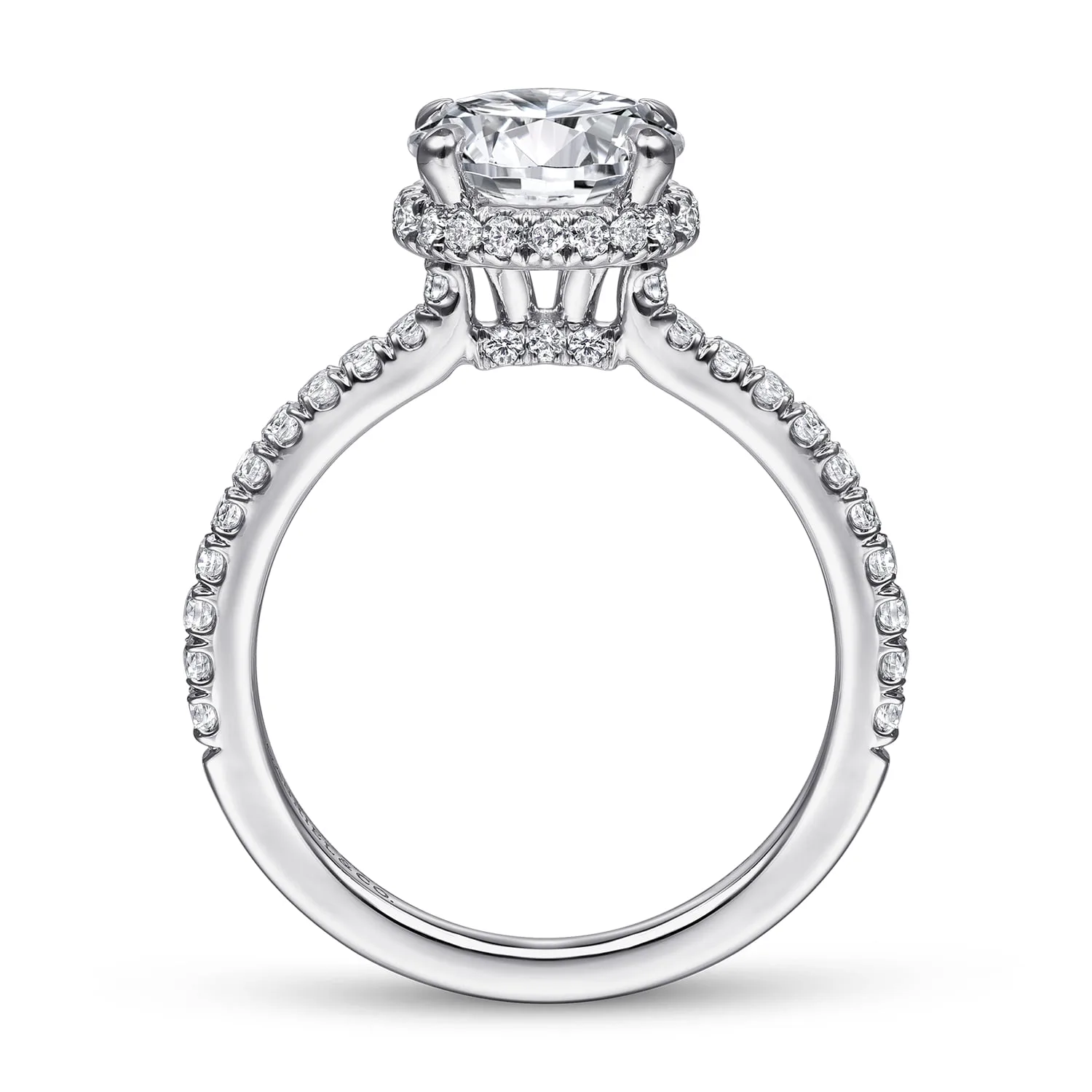 Round Hidden Halo Diamond Engagement Ring in 14K White Gold, photograph 2
