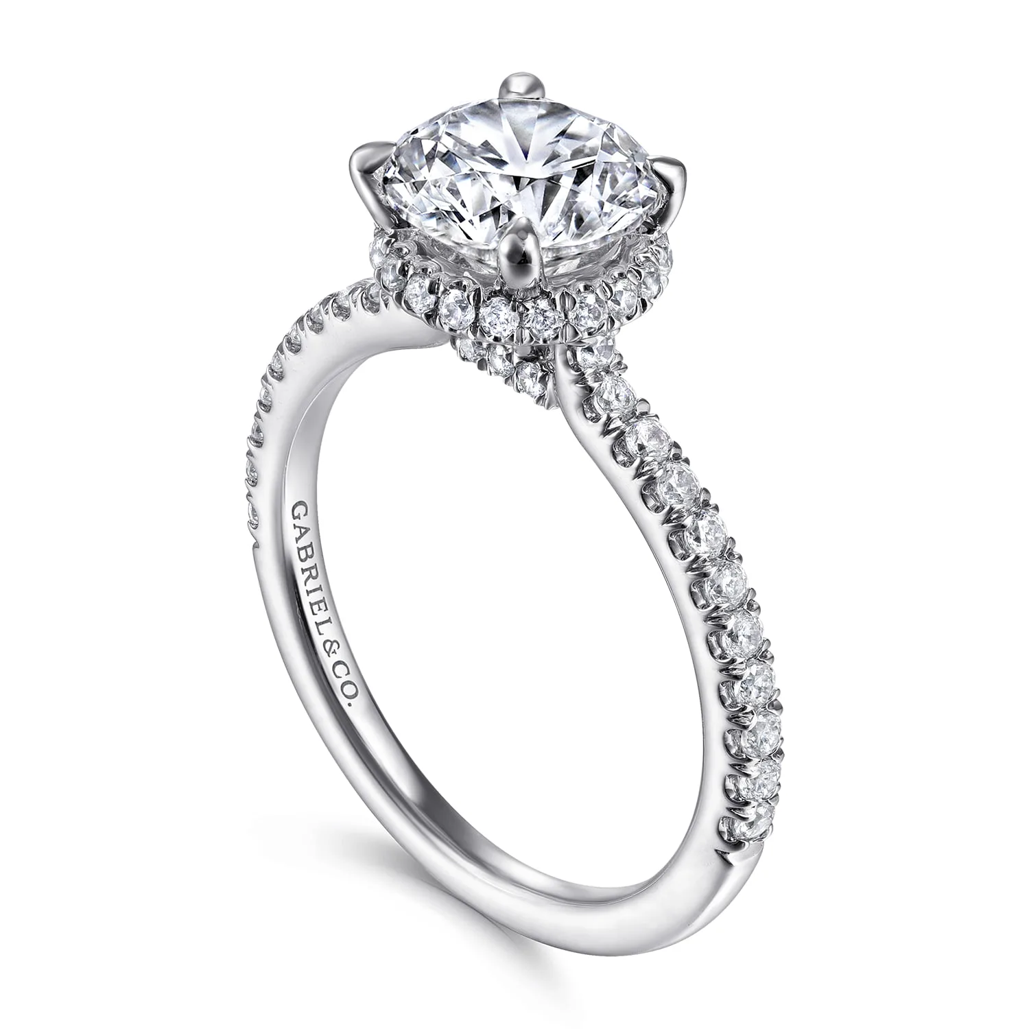 Round Hidden Halo Diamond Engagement Ring in 14K White Gold, photograph 3