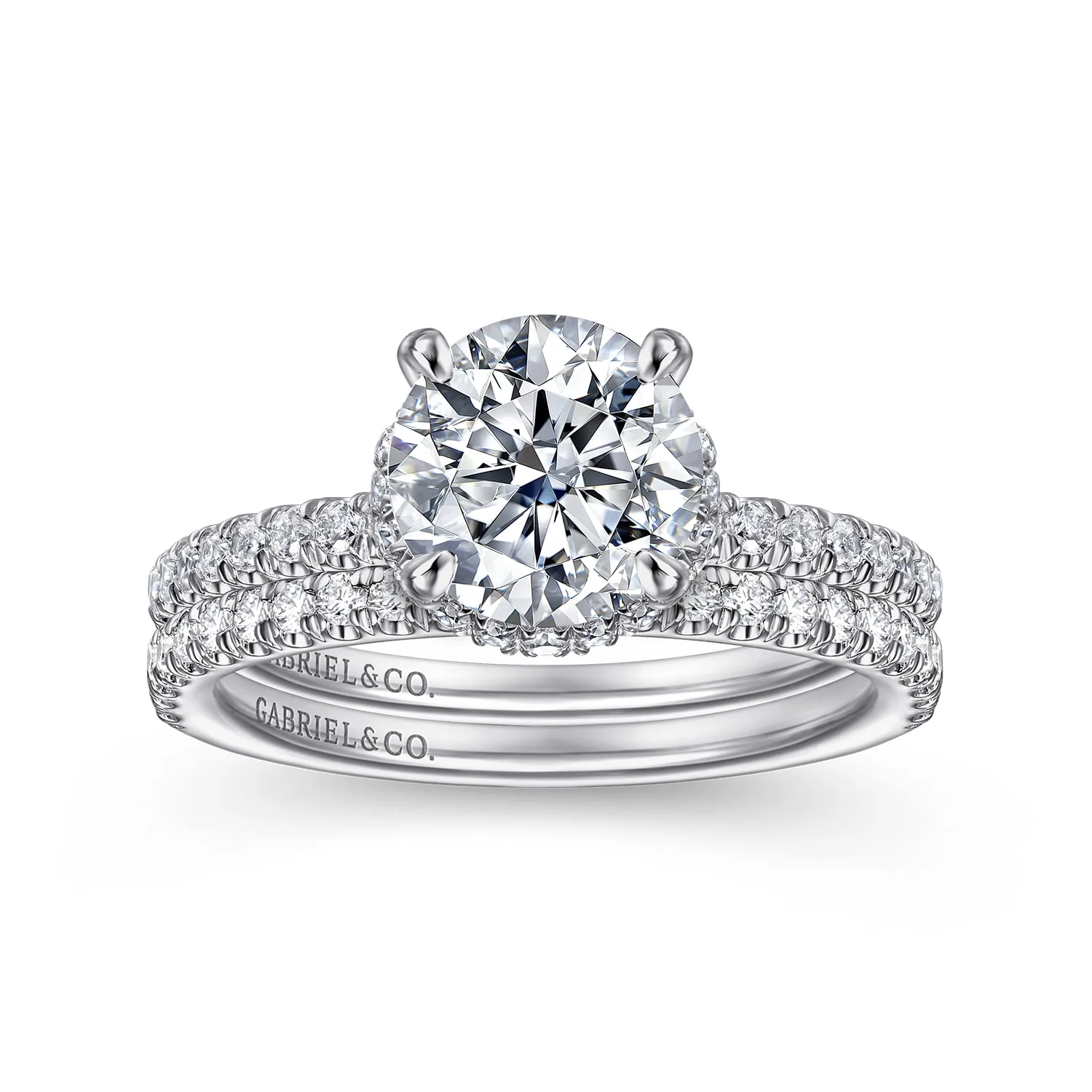Round Hidden Halo Diamond Engagement Ring in 14K White Gold, photograph 4