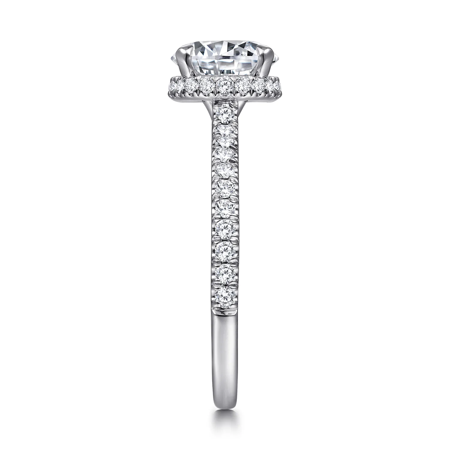 Round Hidden Halo Diamond Engagement Ring in 14K White Gold, photograph 5