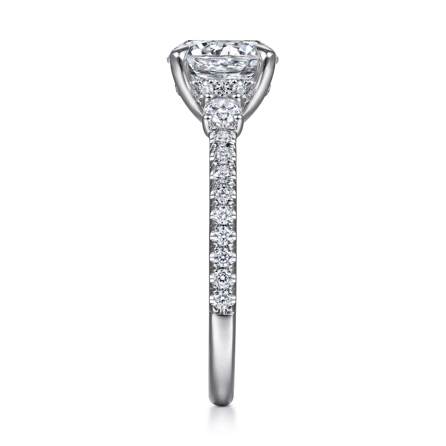 Round Three Stone Diamond Engagement Ring in 14K White Gold, photograph 5