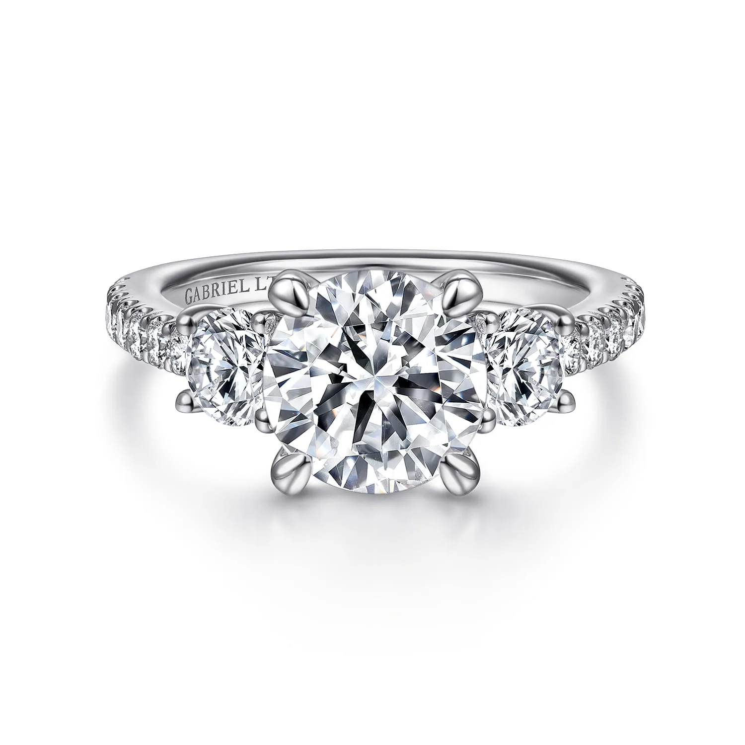 Round 3 Stone Diamond Engagement Ring in 18K White Gold